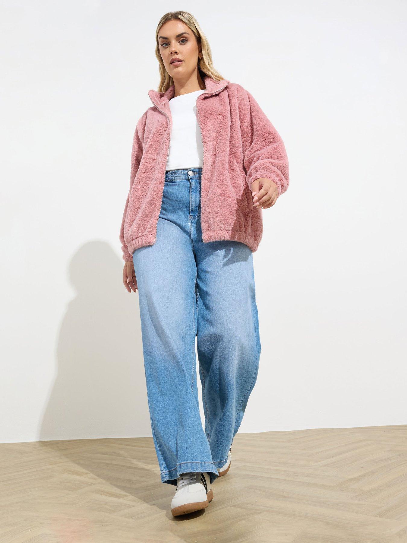 yours-curve-faux-fur-funnel-neck-zip-thru-jacket-pinkback