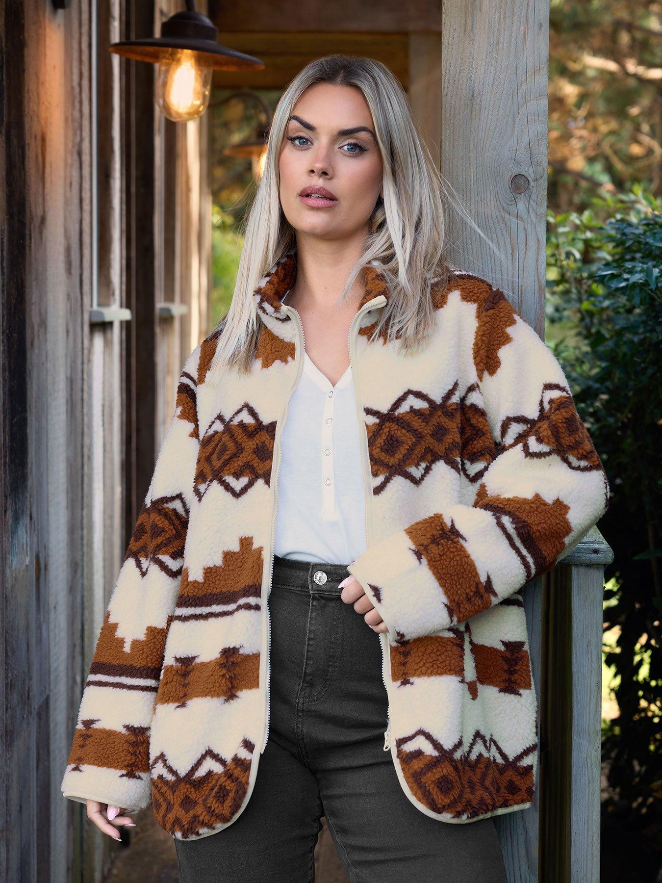 yours-curve-zip-through-borg-fairisle-fleece-brown
