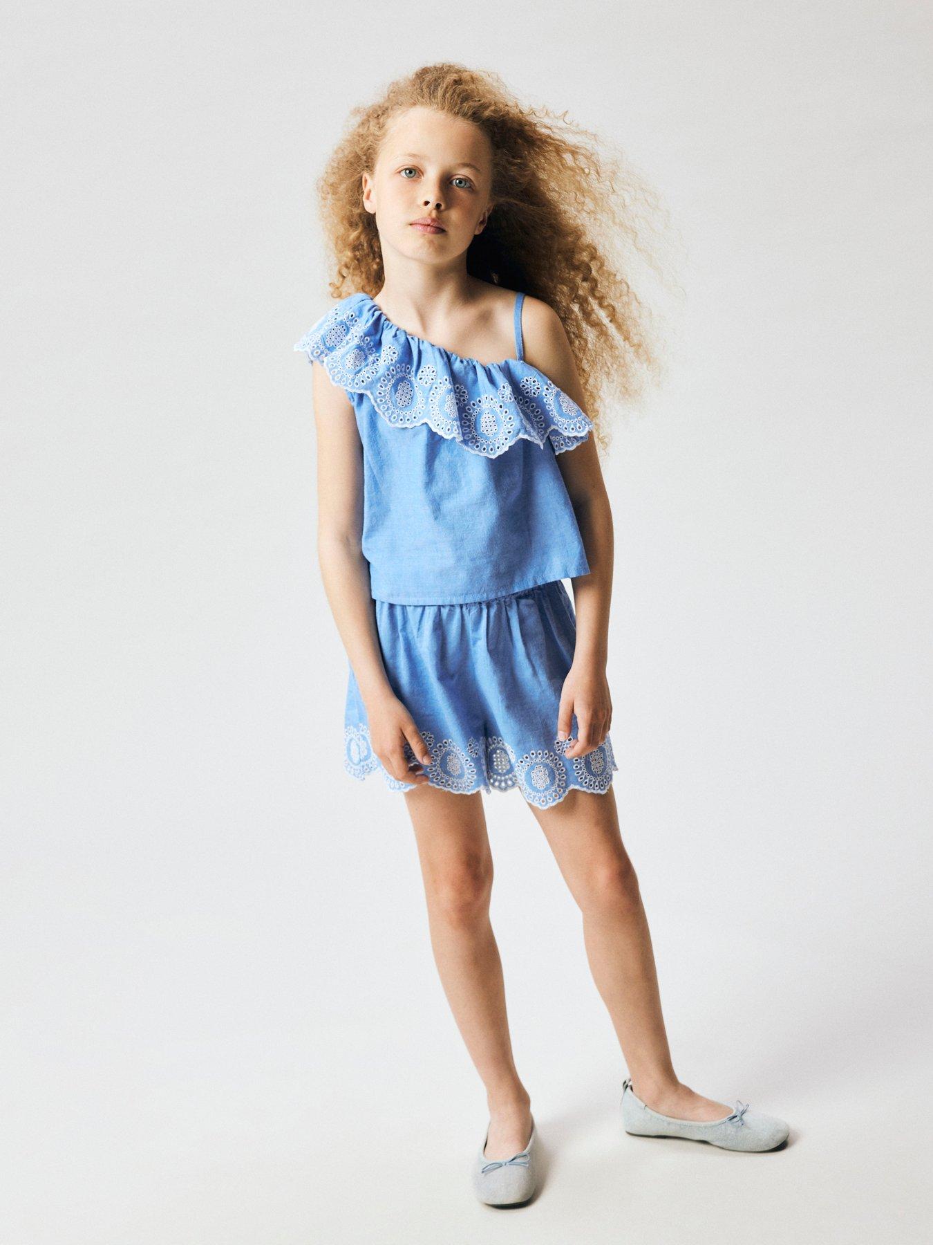 Name It Girls Chambray Embroidered Co-ord Shorts - Blue