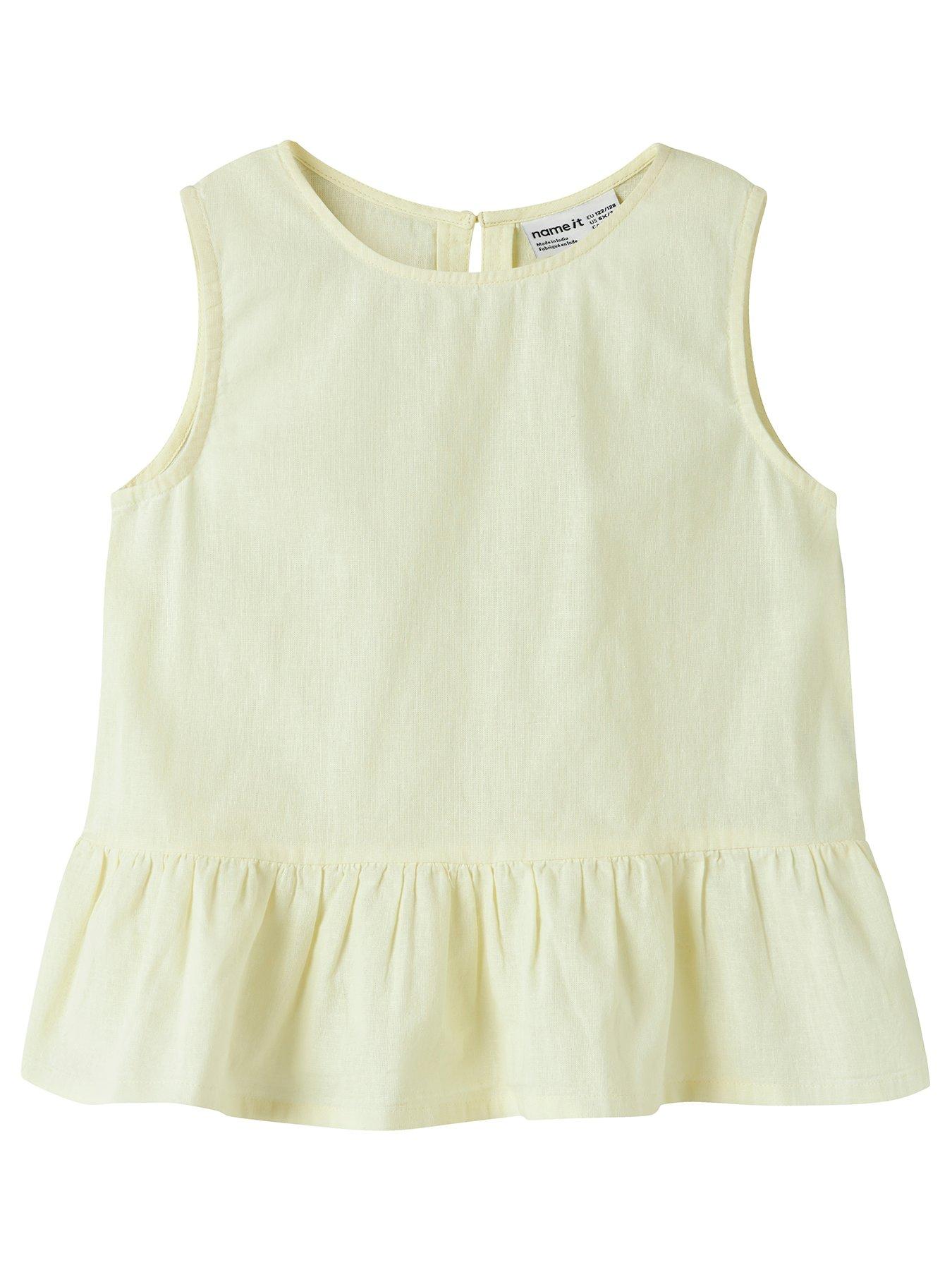 Name It Girls Linen Sleeveless Co-ord Blouse - Light Yellow