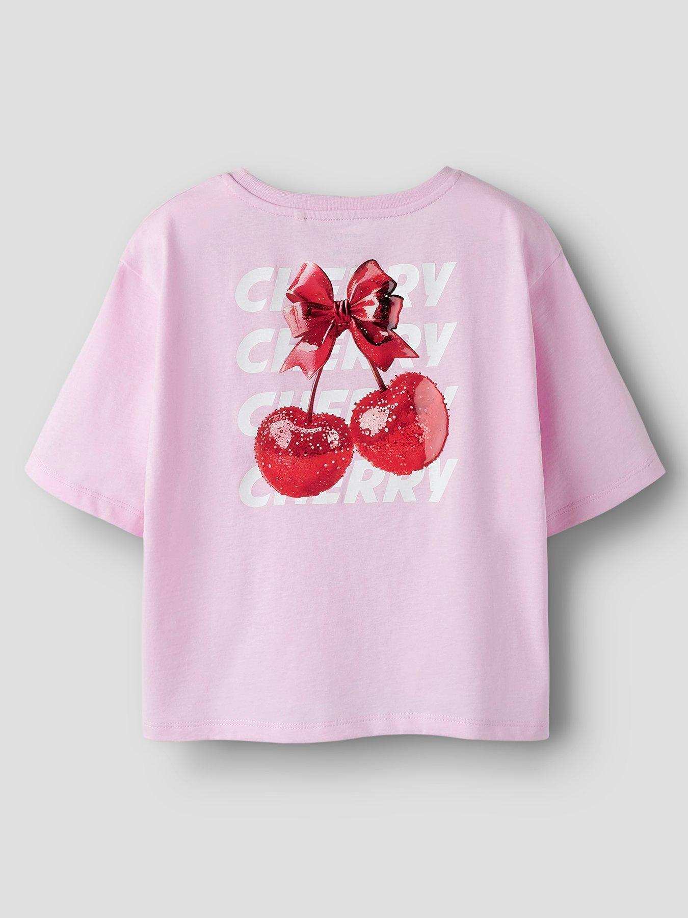 Name It Girls Cherry Back Print Short Sleeve Tshirt - Light Pink