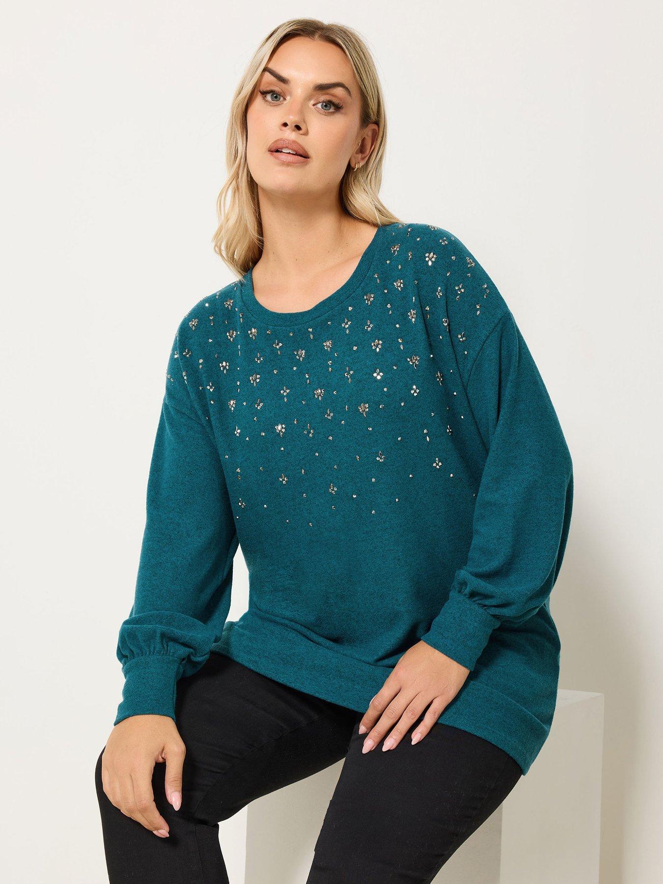 yours-curve-diamante-embellished-jumper-bluefront