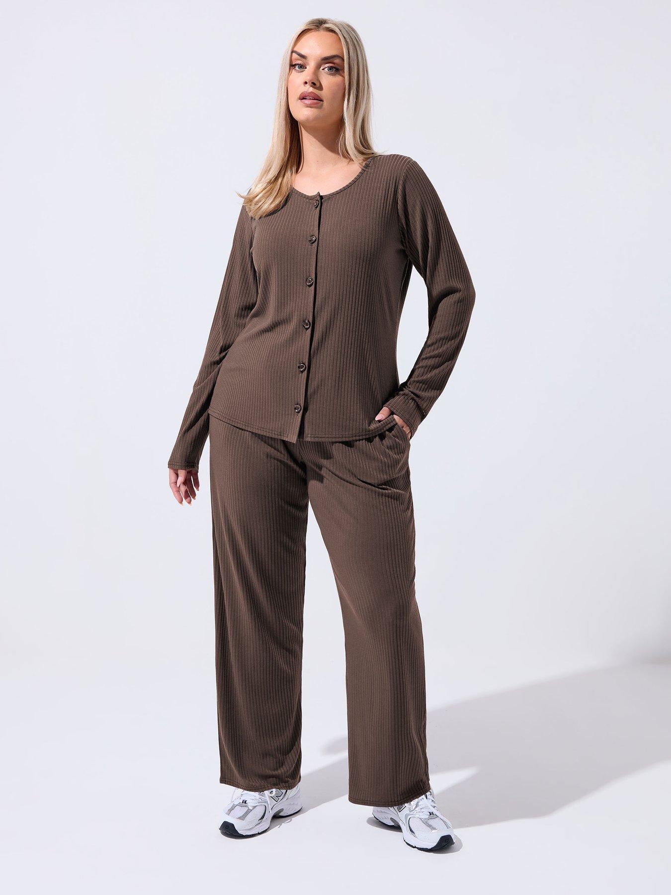 yours-curve-button-down-long-sleeve-top-brownback