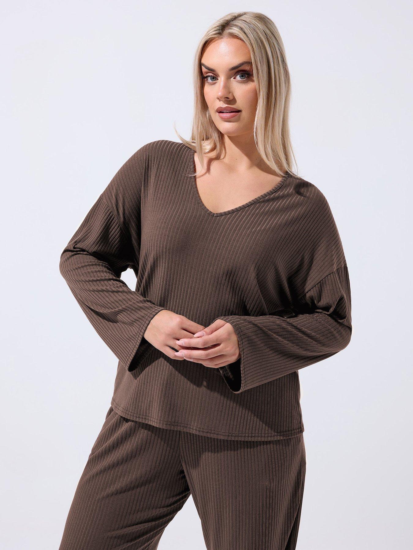 yours-curve-v-neck-ribbed-top-nbsp--brown