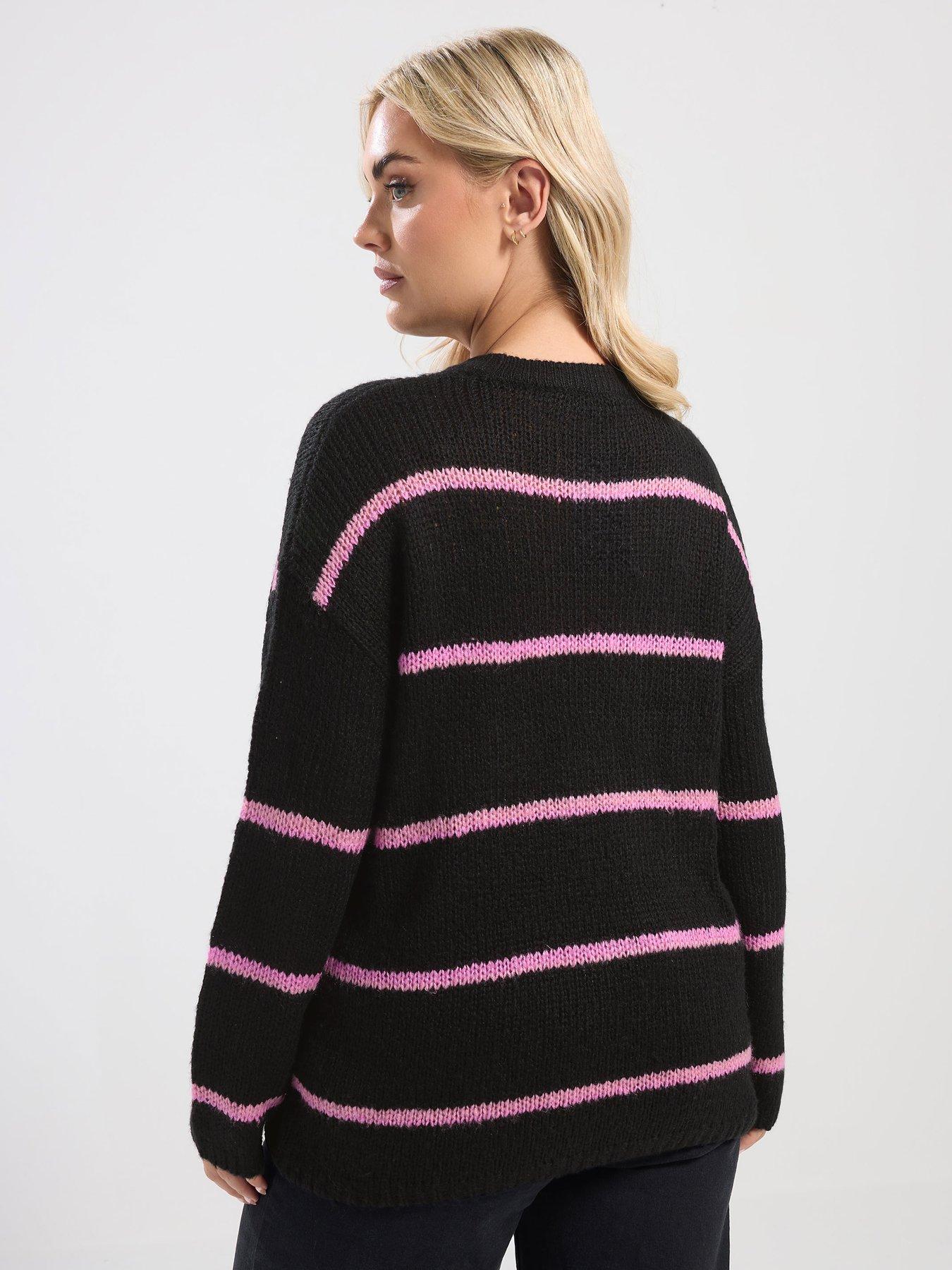 Image 2 of 4 of Yours Curve Yarn Stripe Jumper - Black