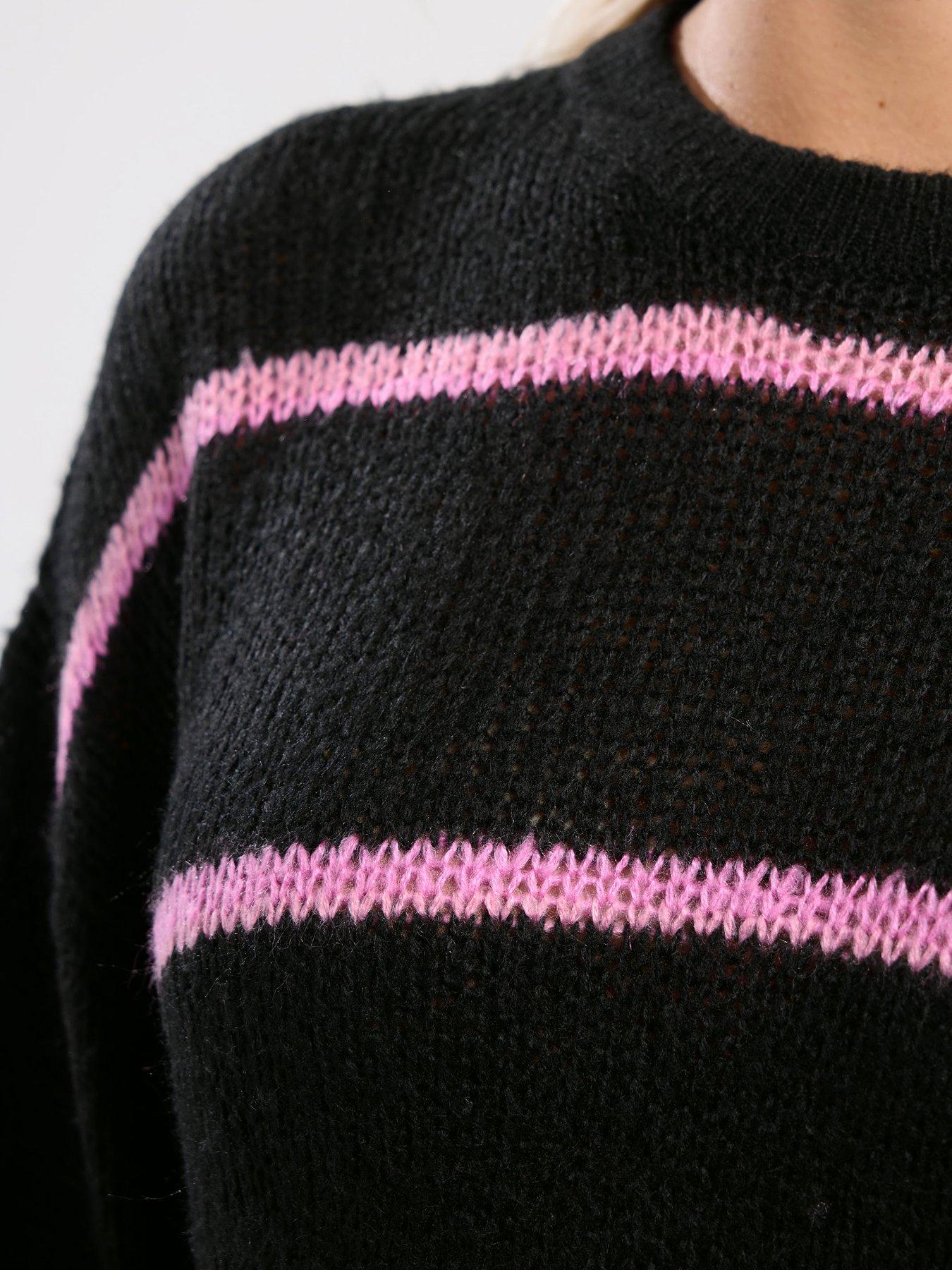 Image 4 of 4 of Yours Curve Yarn Stripe Jumper - Black