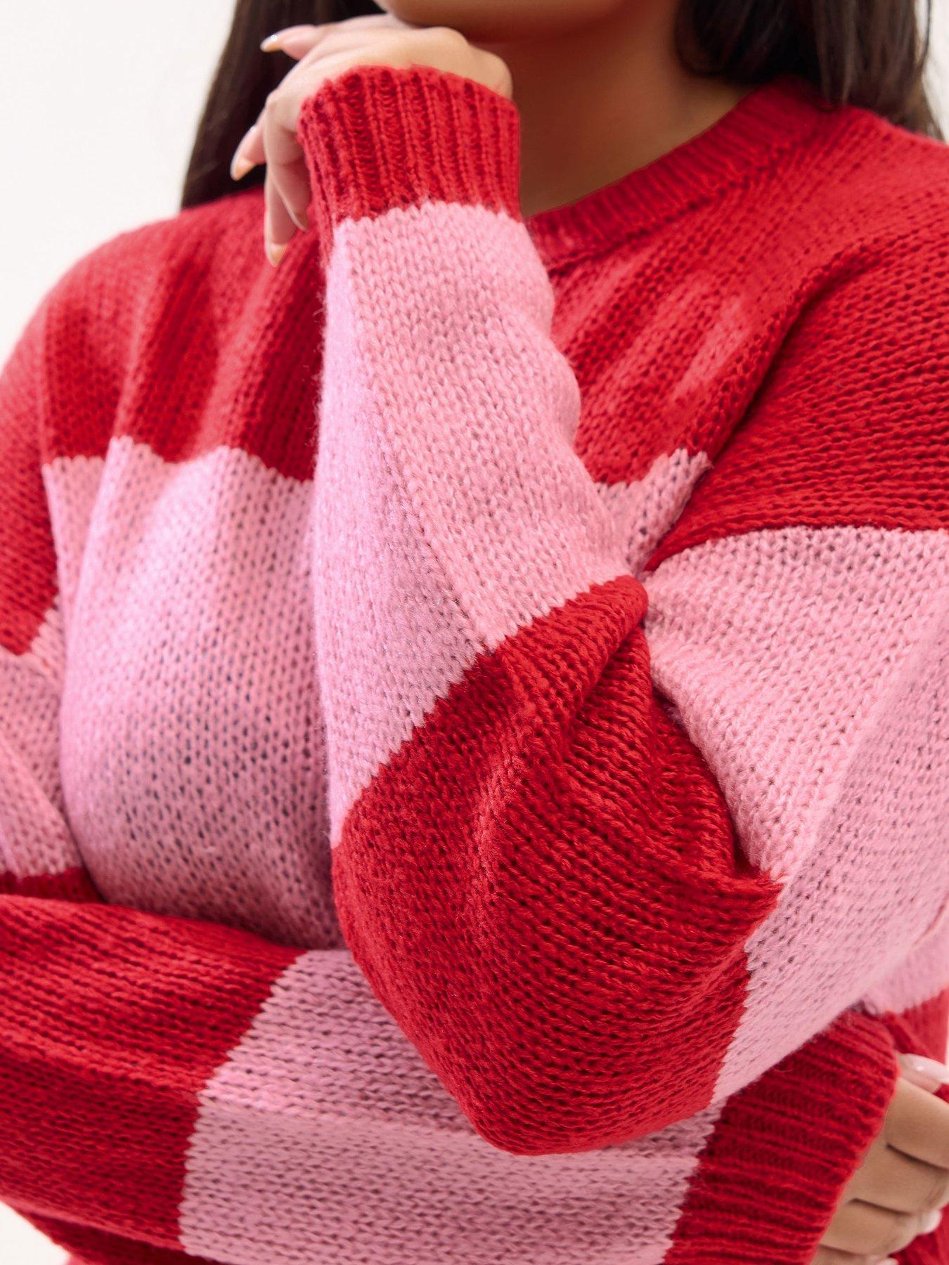 Image 4 of 4 of Yours Curve Yarn Stripe Jumper - Red/Pink