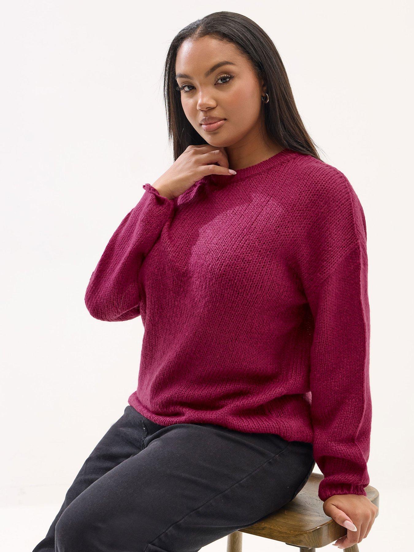 yours-curve-yarn-stripe-jumper-pink
