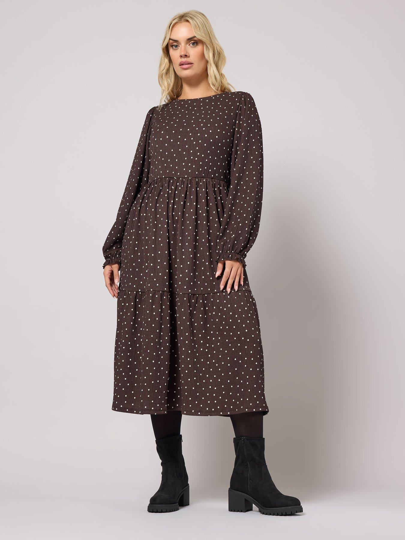 Yours Curve Textured Midaxi Dress - Brown