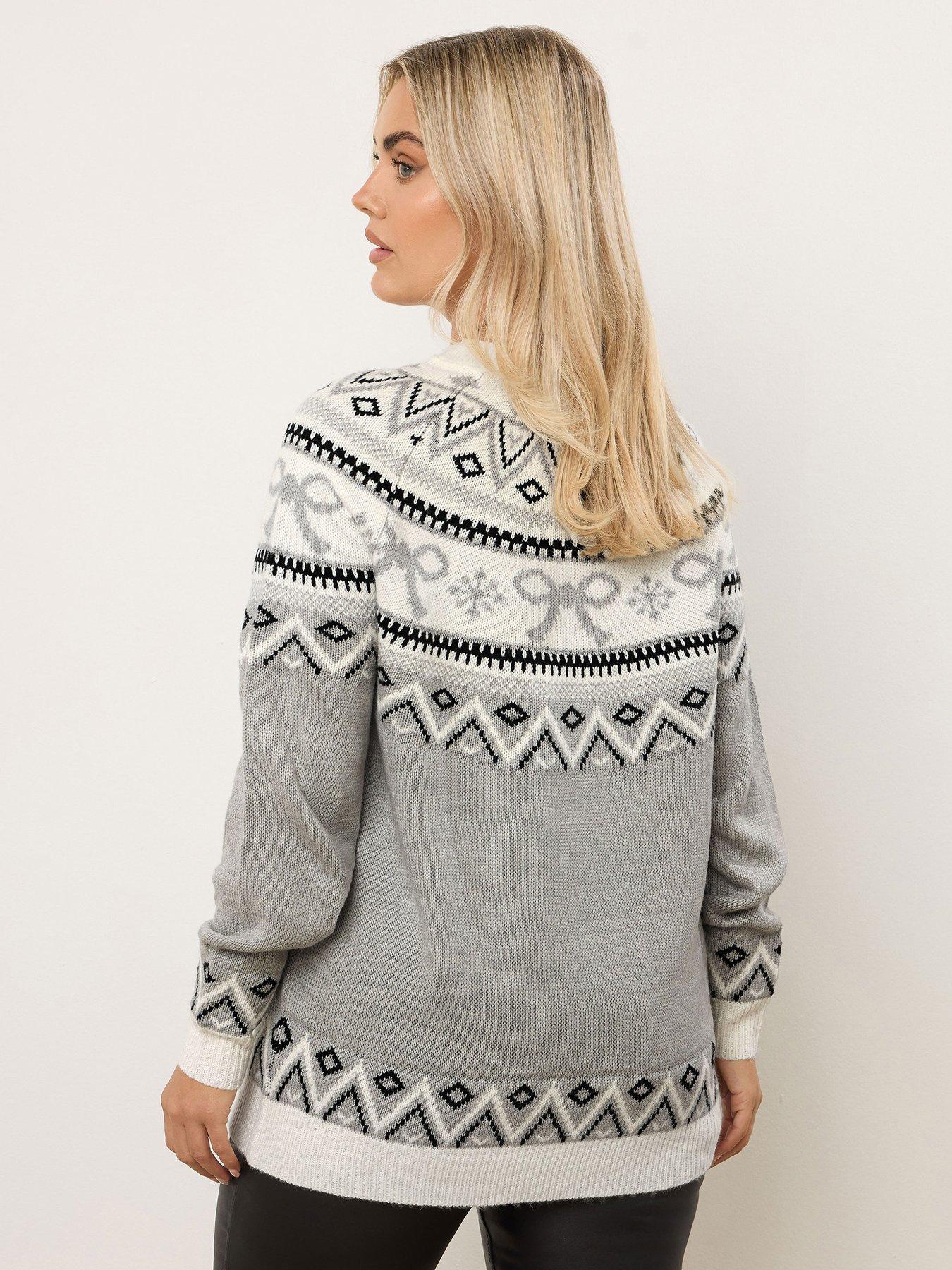 yours-curve-bow-fairisle-jumper-greystillFront