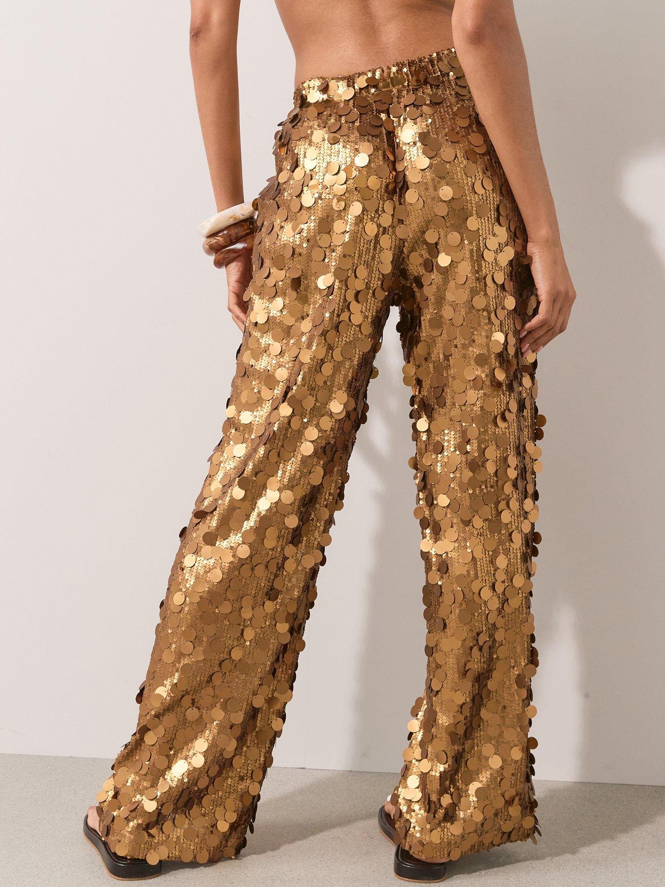 Image 2 of 7 of The Very Collection Disc Sequin Trousers - Brown