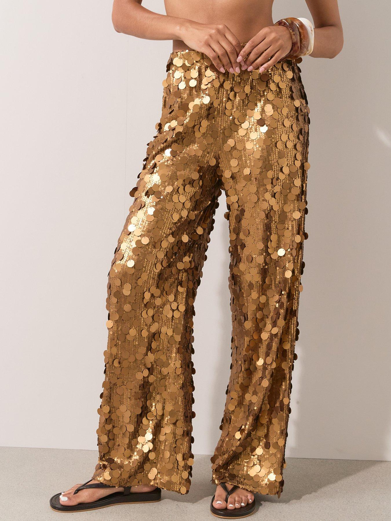 Image 3 of 7 of The Very Collection Disc Sequin Trousers - Brown