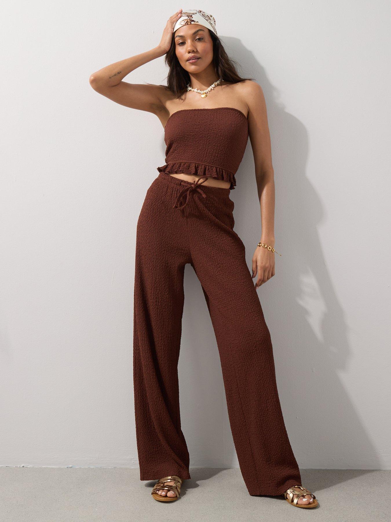Image 3 of 7 of The Very Collection Crinkle Co Ord Trousers - Brown