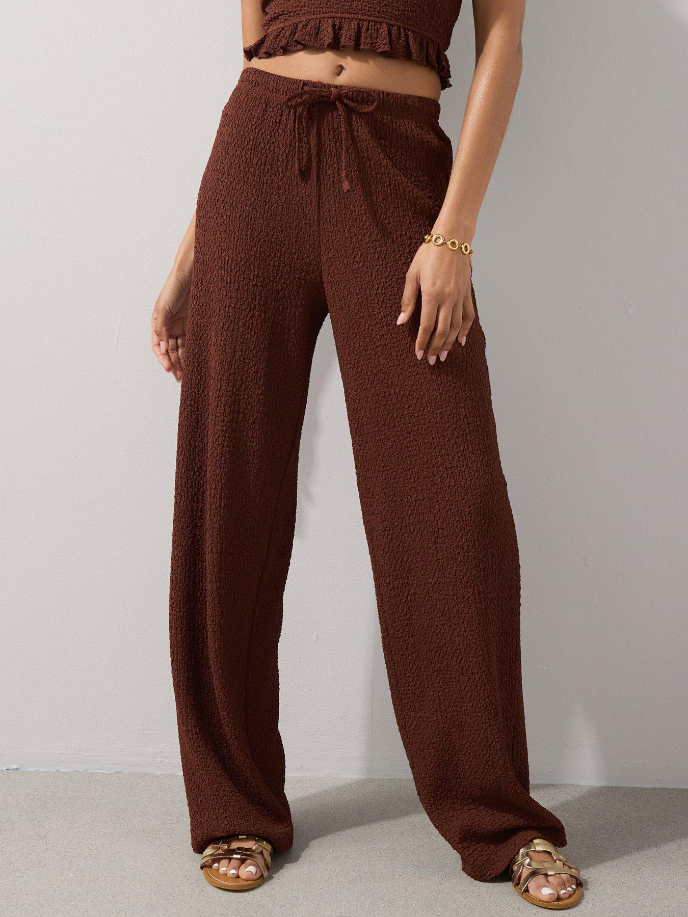 Image 4 of 7 of The Very Collection Crinkle Co Ord Trousers - Brown