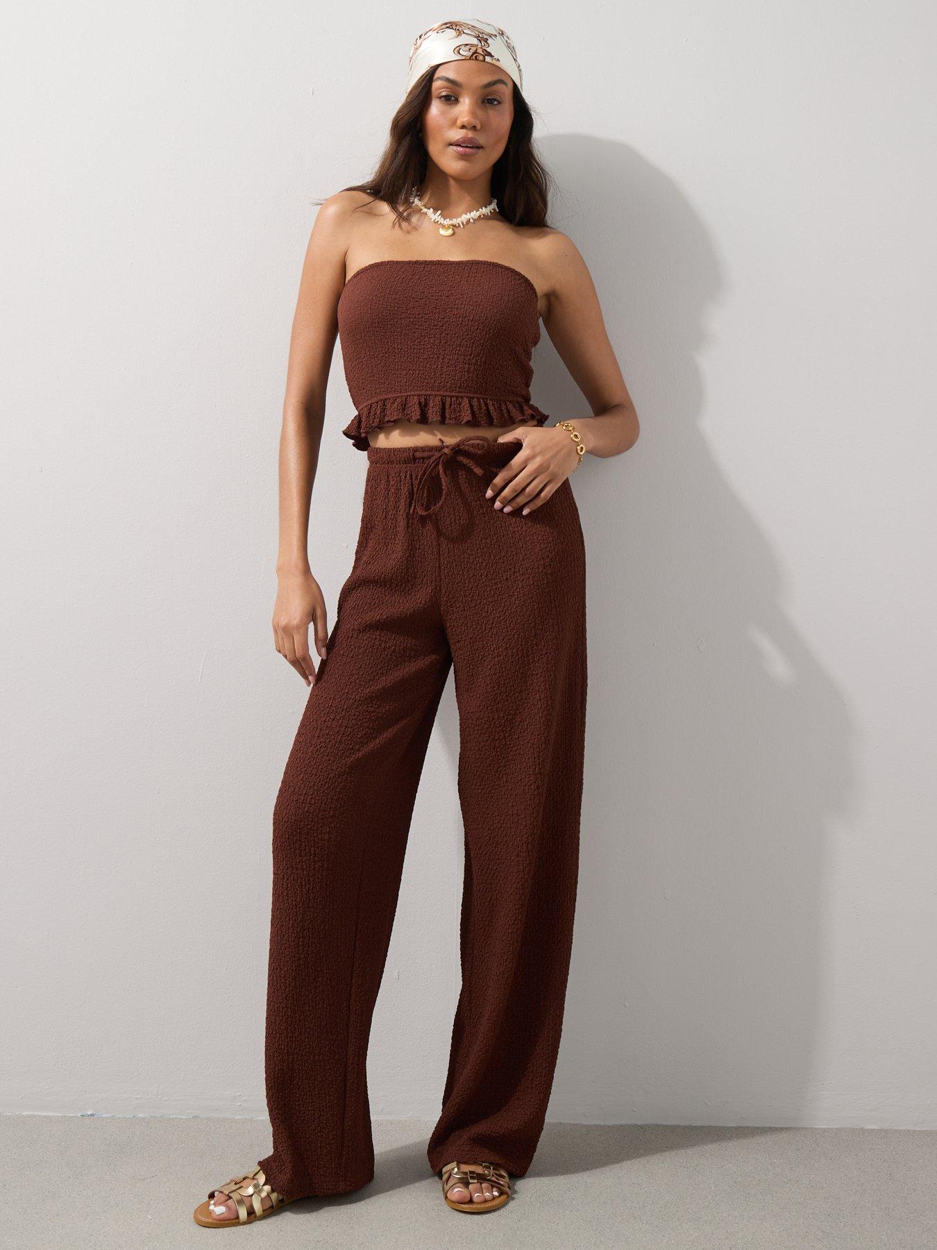 Image 6 of 7 of The Very Collection Crinkle Co Ord Trousers - Brown