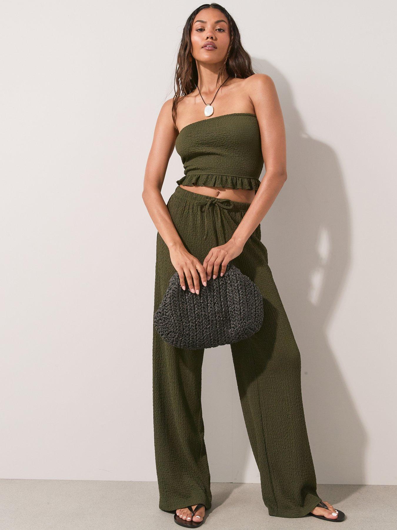 Image 5 of 7 of The Very Collection Crinkle Co Ord Bandeau Top - Khaki