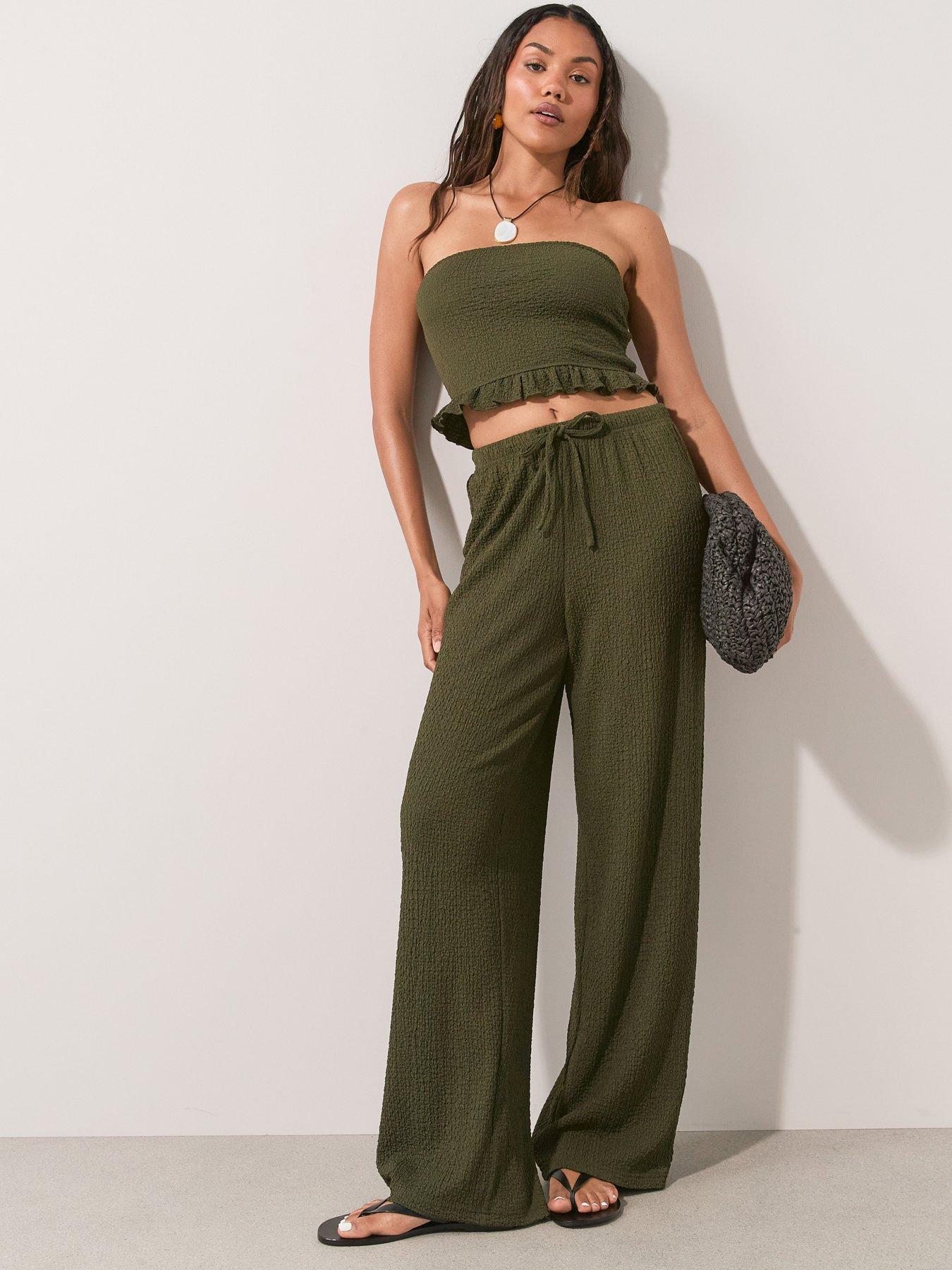 Image 1 of 7 of The Very Collection Crinkle Co Ord Beach Trousers - Khaki