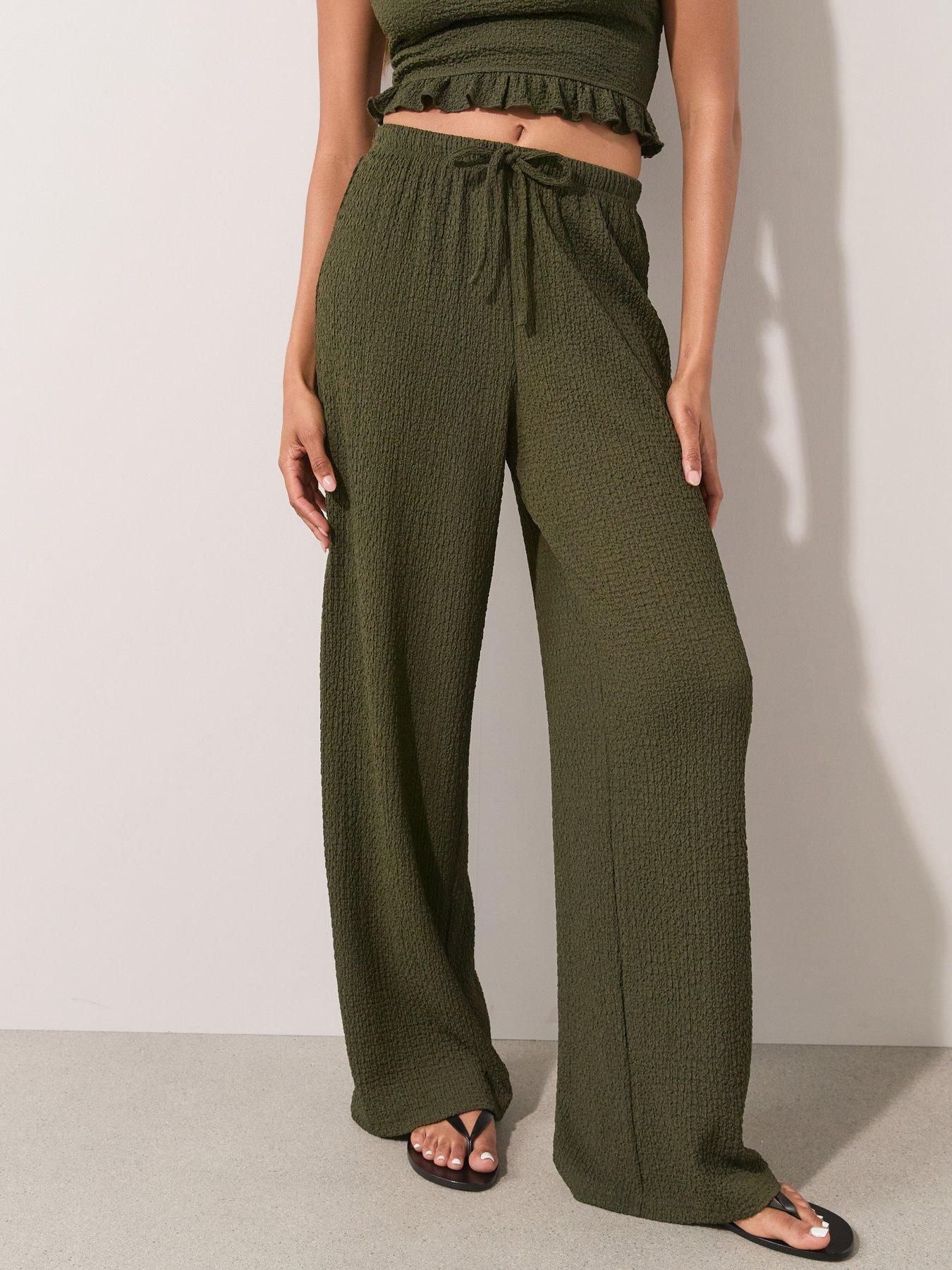 Image 3 of 7 of The Very Collection Crinkle Co Ord Beach Trousers - Khaki