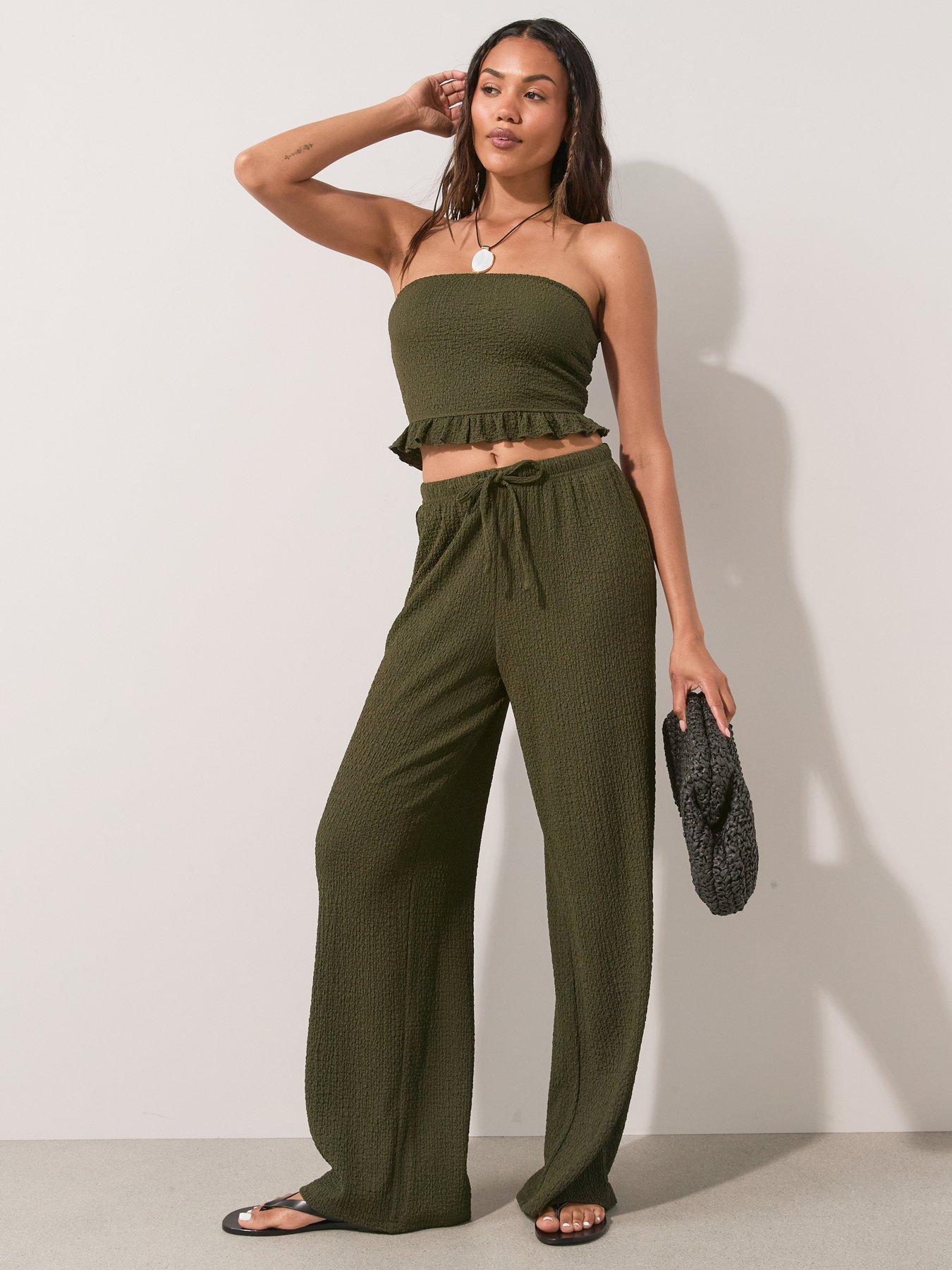 Image 5 of 7 of The Very Collection Crinkle Co Ord Beach Trousers - Khaki