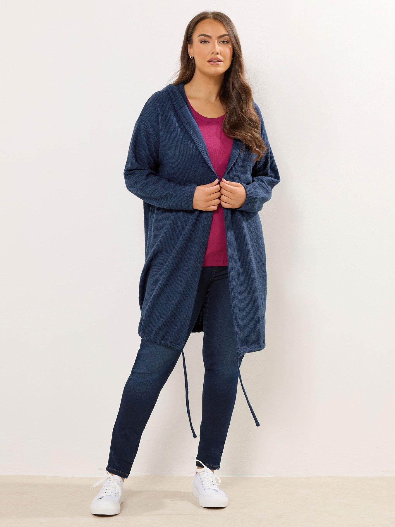 Yours Curve Soft Touch Hood Ribbed Cardigan - Blue