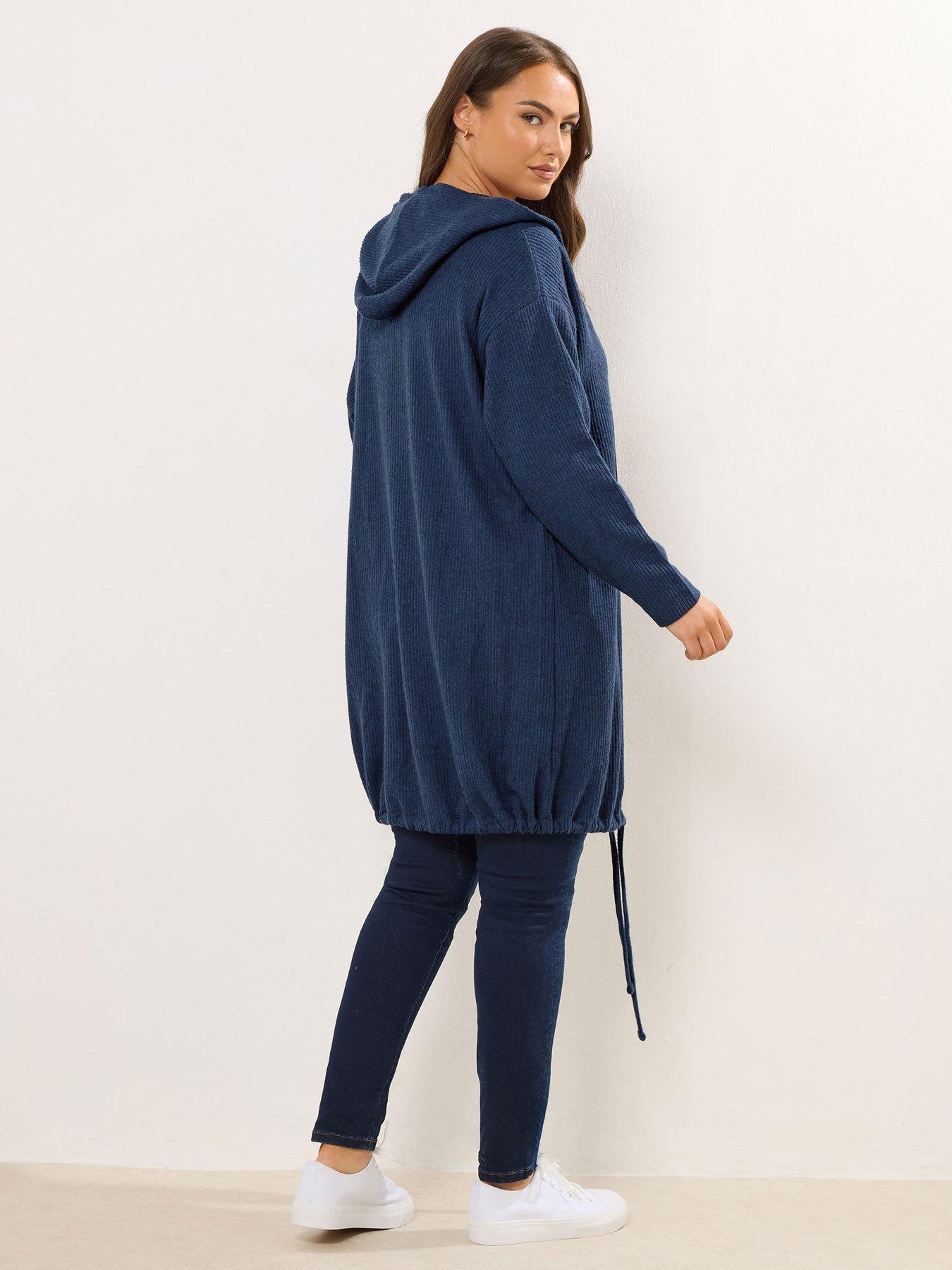 yours-curve-soft-touch-hood-ribbed-cardigan-bluestillFront