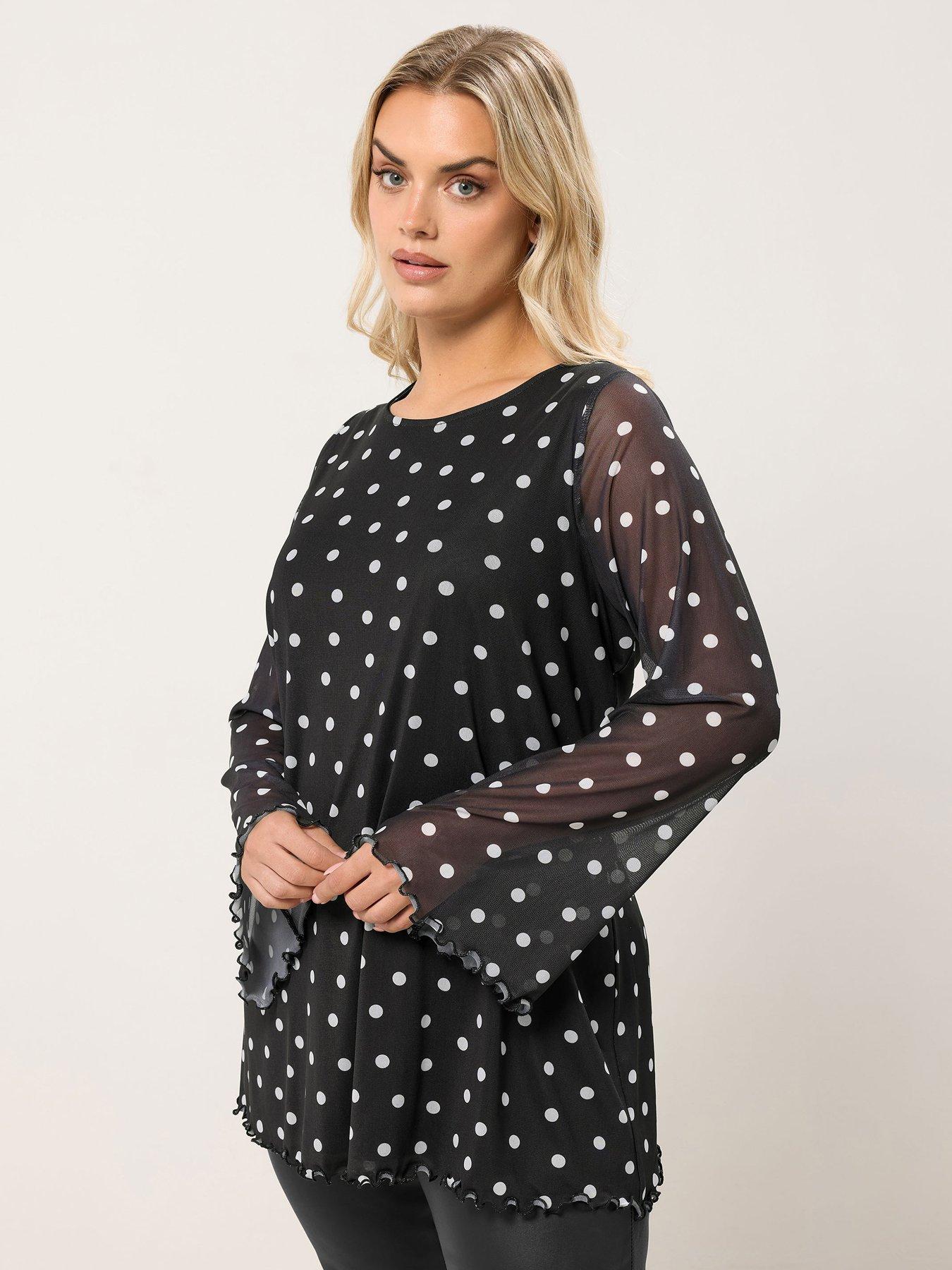 yours-curve-flare-sleeve-mesh-swing-top-black