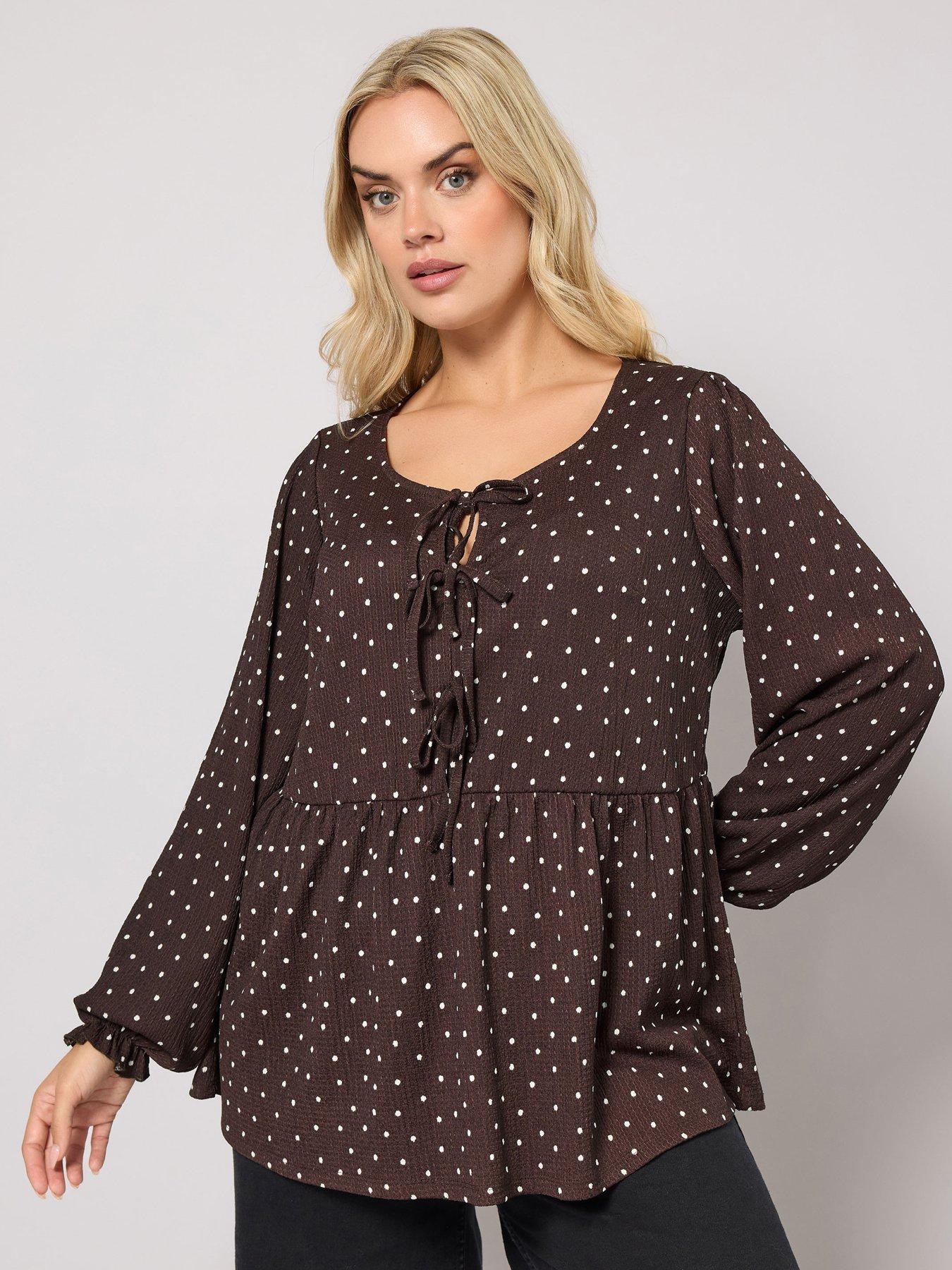 yours-curve-bow-texture-peplum-top-brown