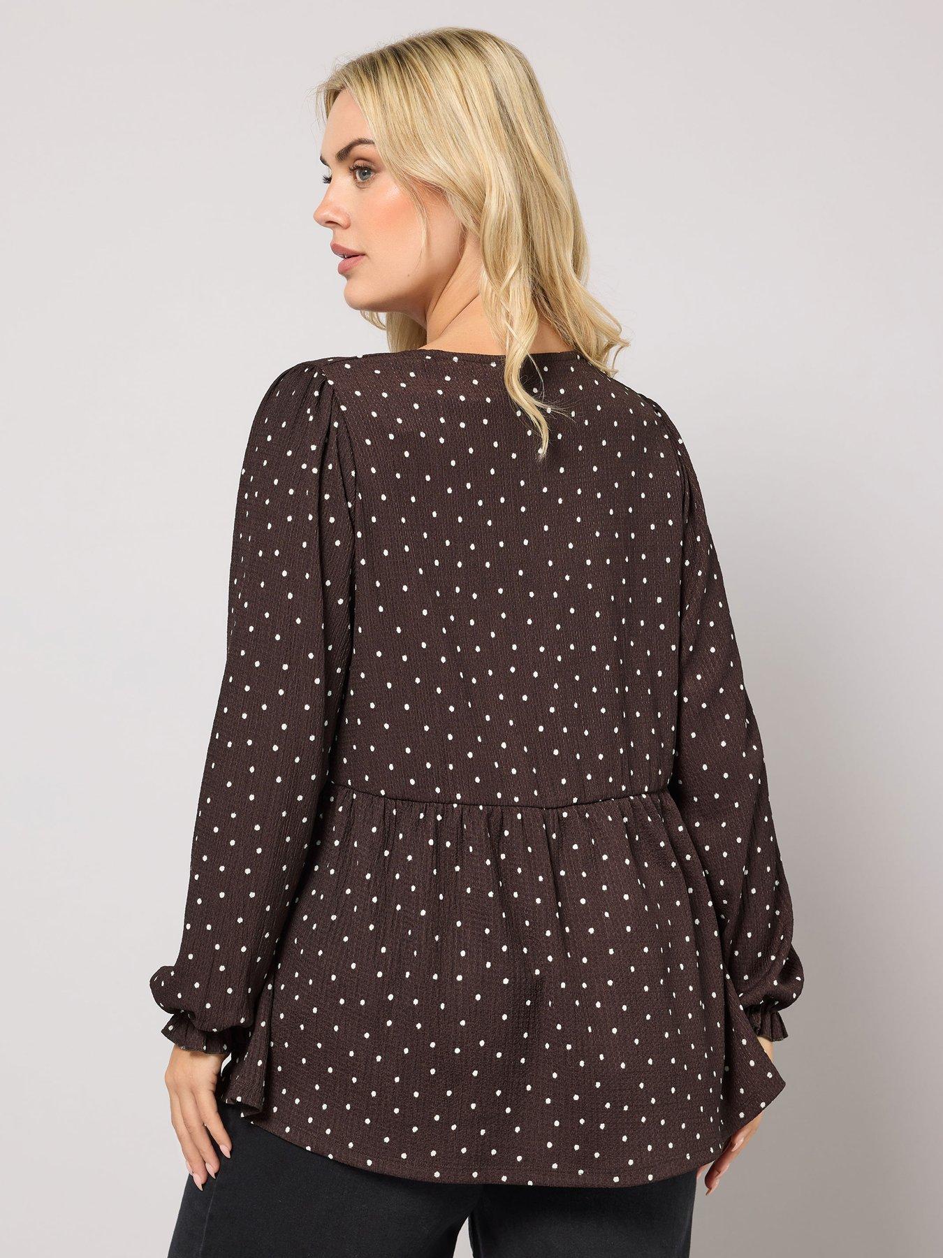 yours-curve-bow-texture-peplum-top-brownstillFront