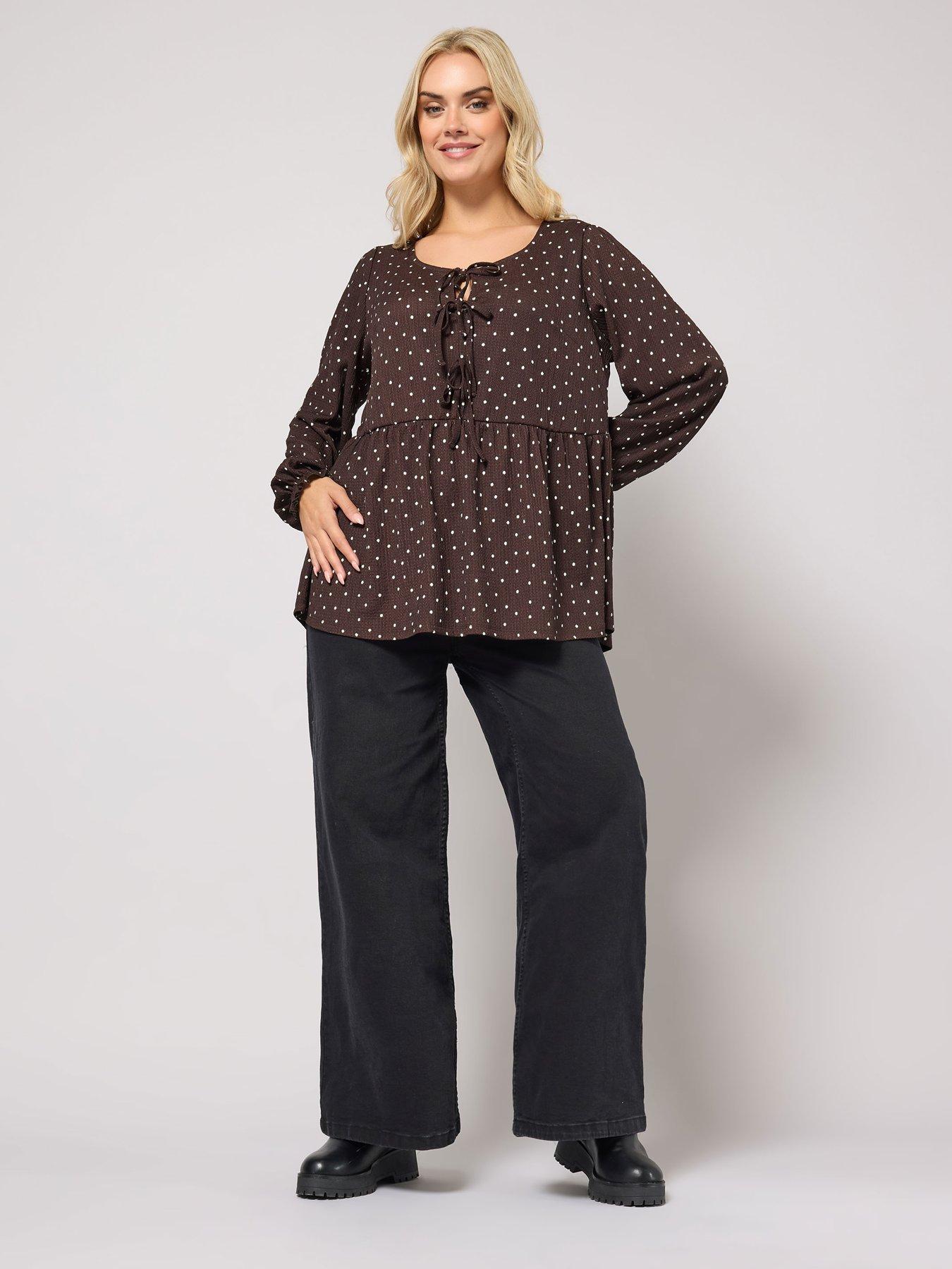 yours-curve-bow-texture-peplum-top-brownback