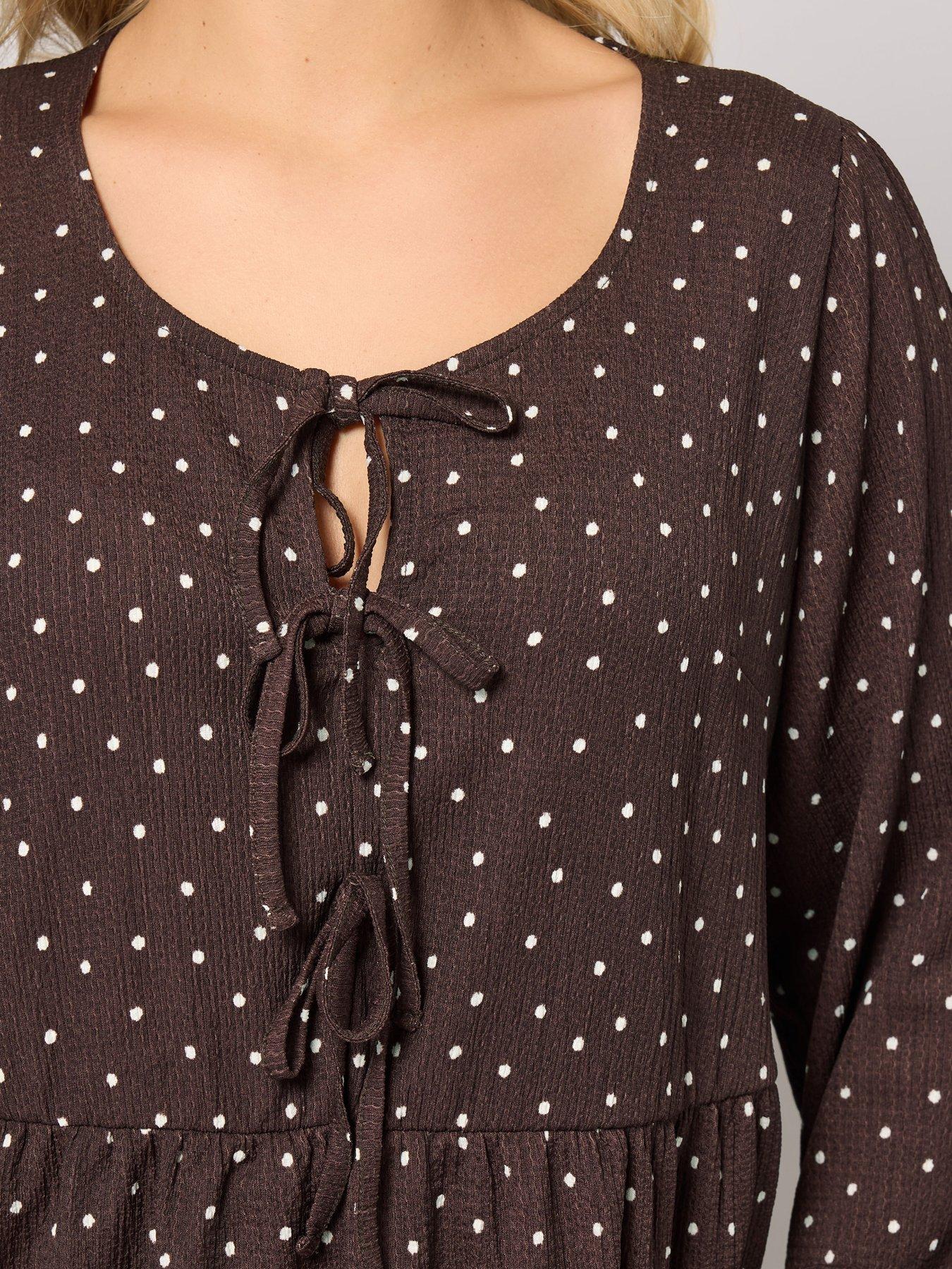 yours-curve-bow-texture-peplum-top-brownoutfit