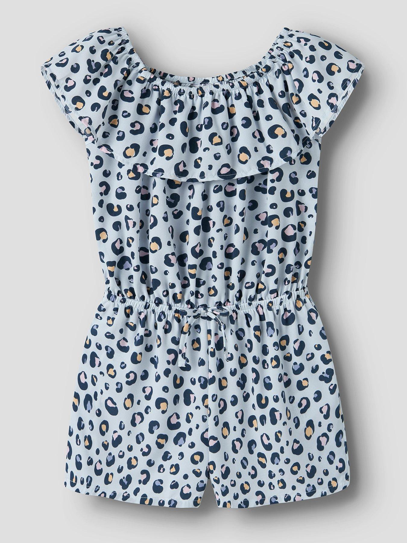 Image 1 of 3 of Name It Girls Leopard Print Woven Playsuit - Light Blue