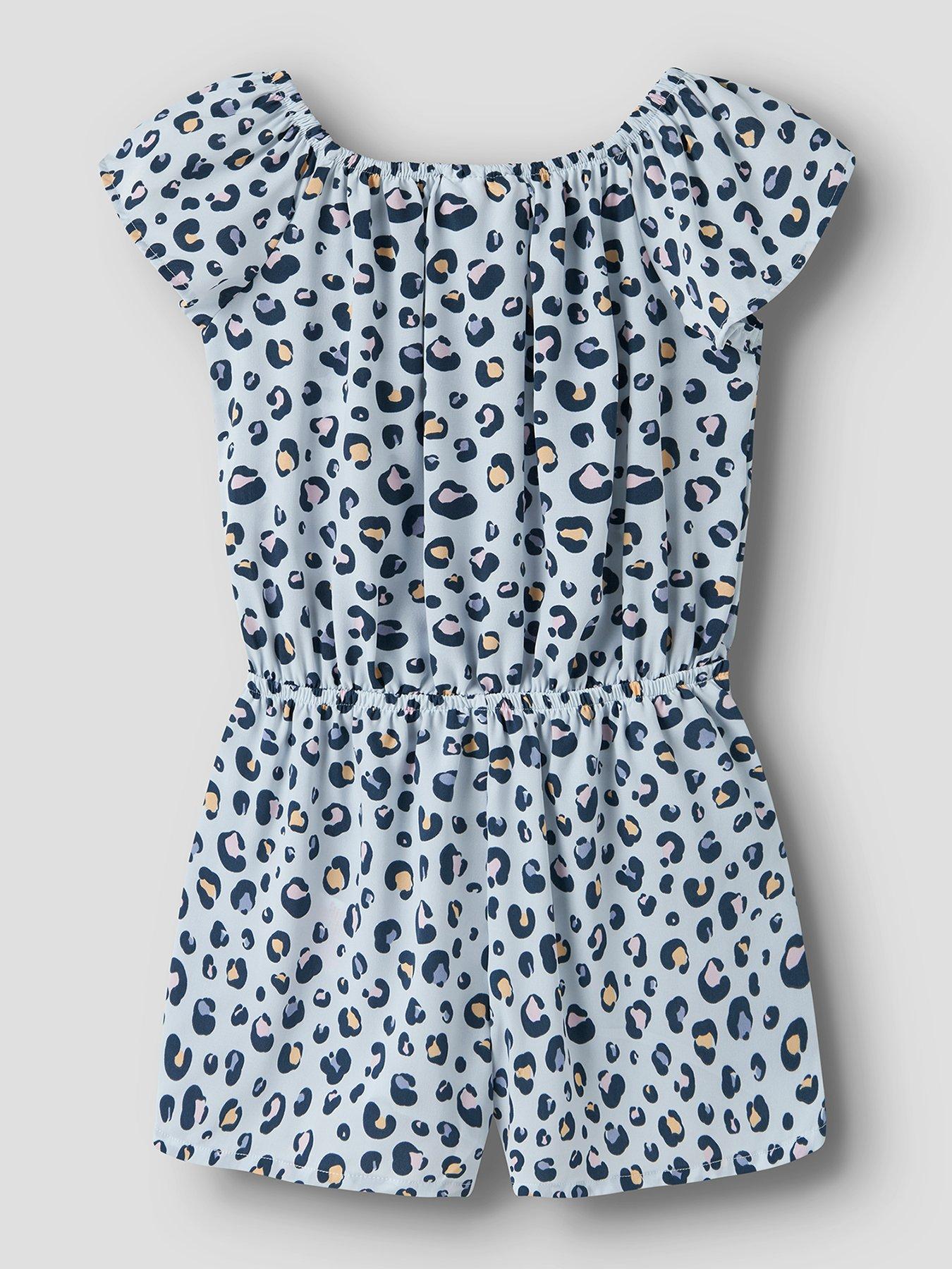 Image 2 of 3 of Name It Girls Leopard Print Woven Playsuit - Light Blue