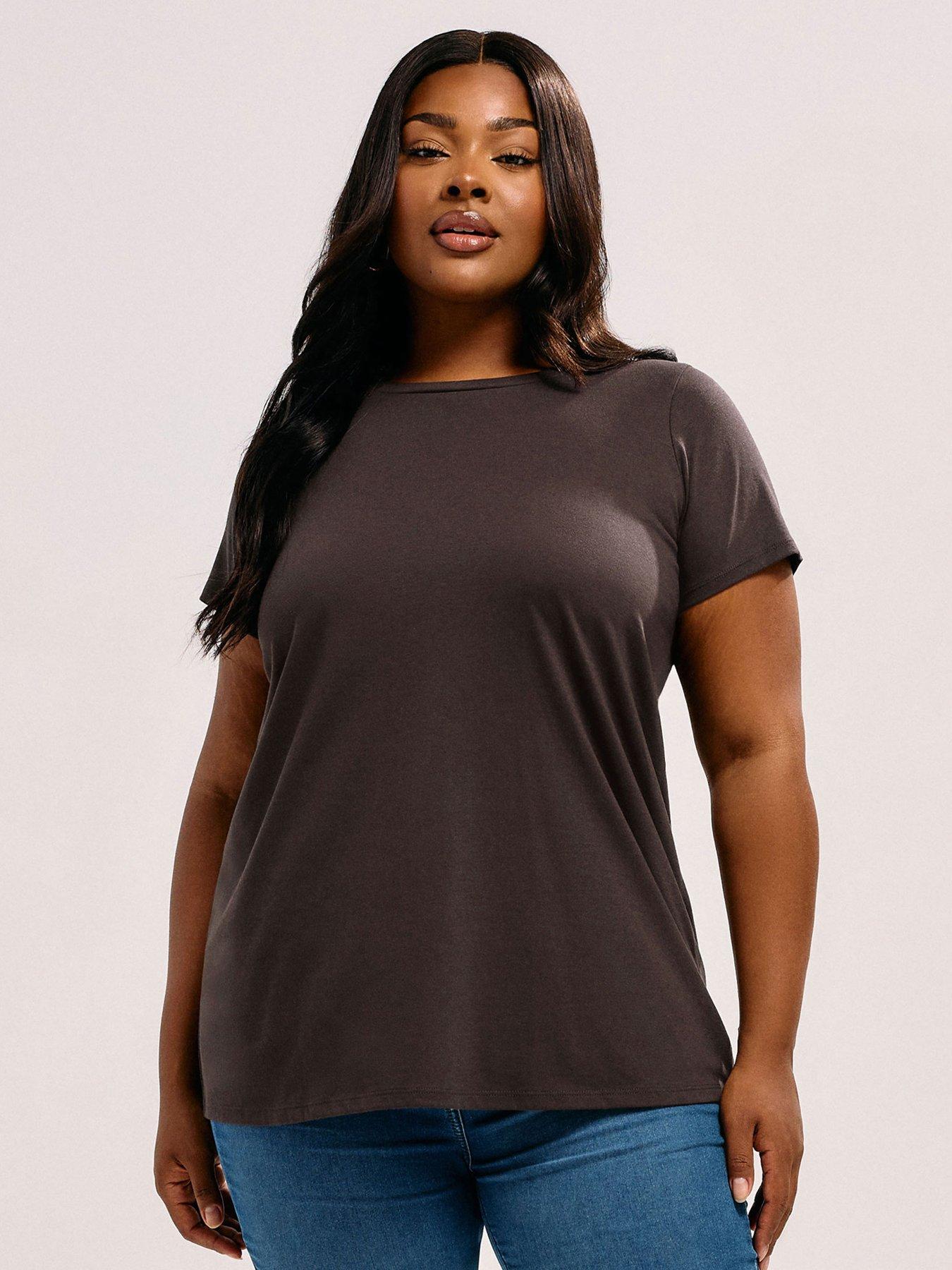 Image 2 of 4 of Yours Curve 3 Pack Core Combo Long Sleeve Short Sleeve &amp; Vest Top - Brown