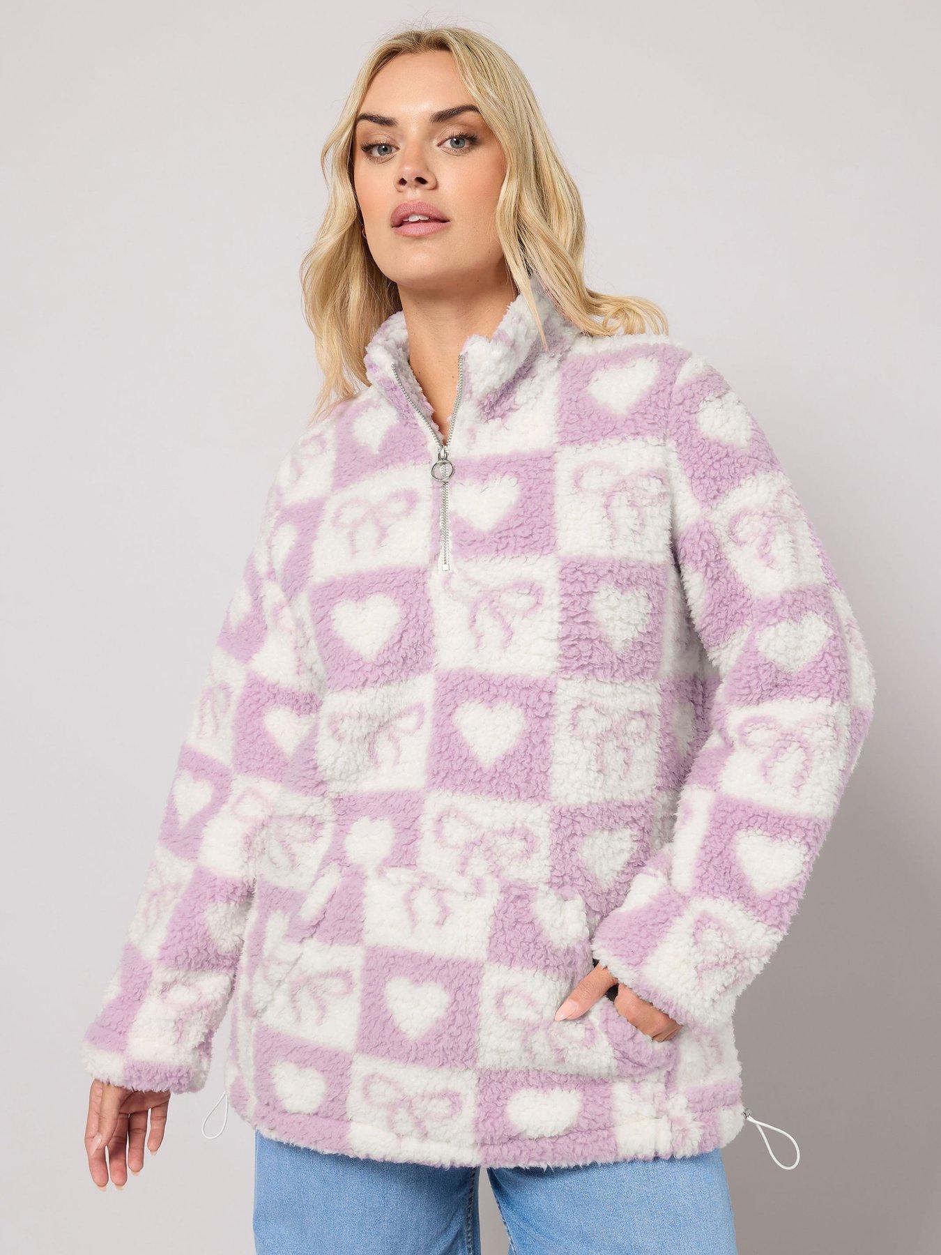 Image 1 of 4 of Yours Curve Sherpa Borg Half Zip Fleece - Pink