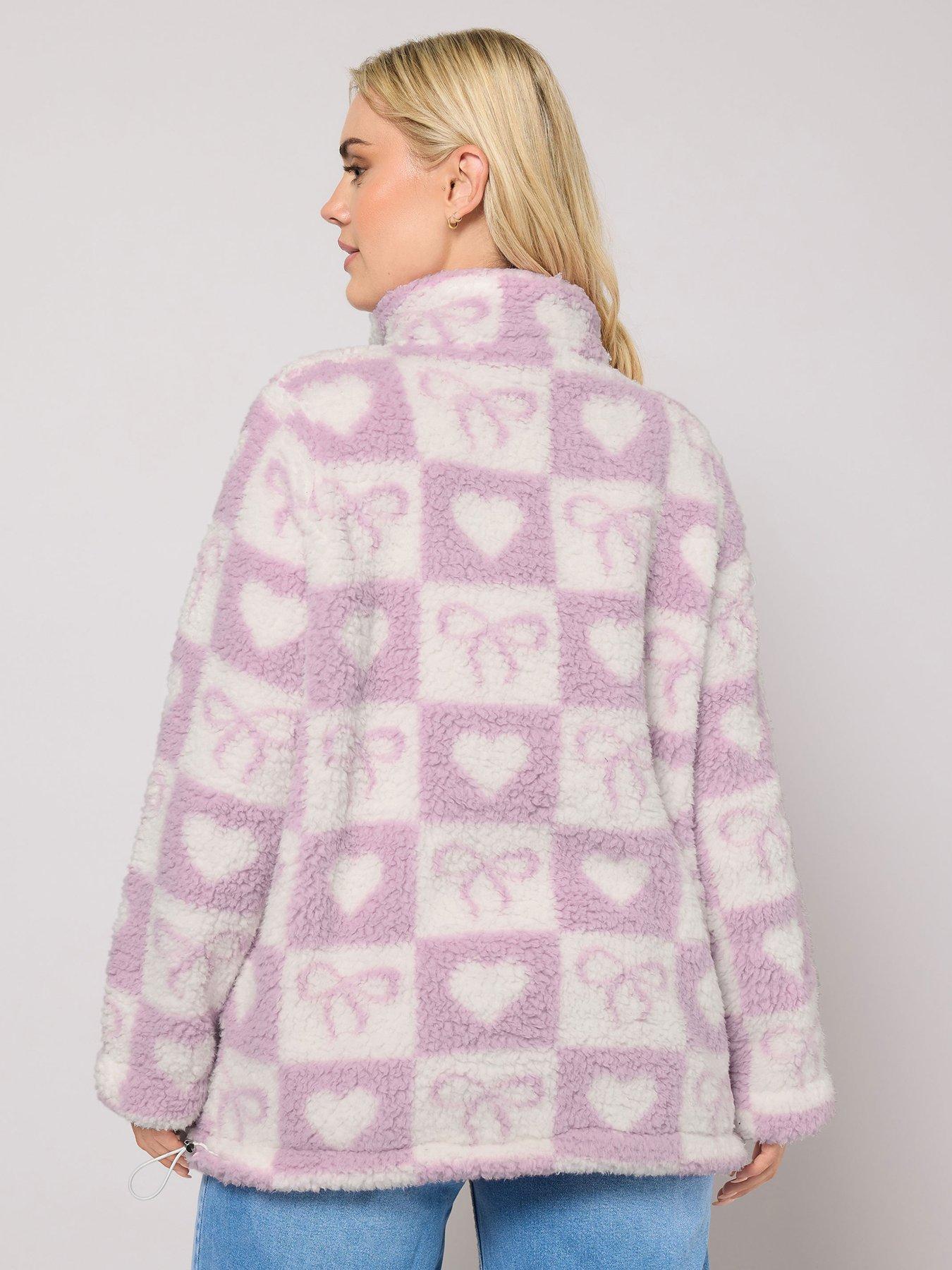Image 2 of 4 of Yours Curve Sherpa Borg Half Zip Fleece - Pink
