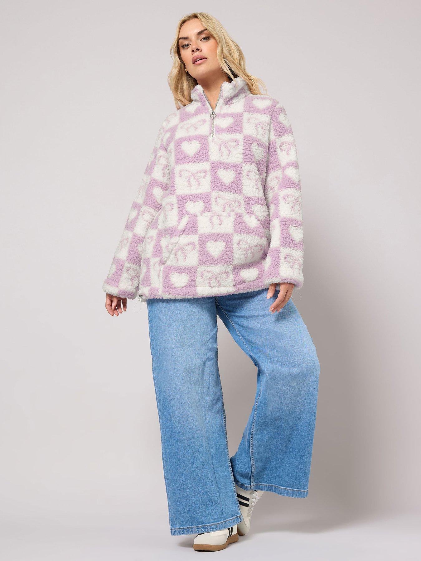 Image 3 of 4 of Yours Curve Sherpa Borg Half Zip Fleece - Pink