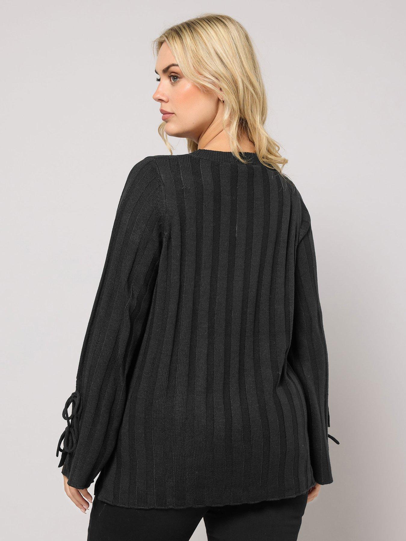 yours-curve-tie-up-sleeve-jumper-blackstillFront