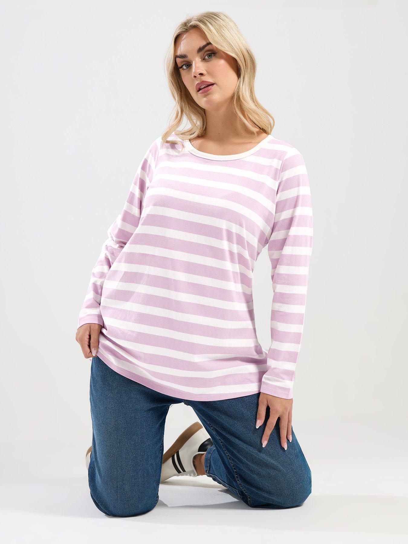 yours-curve-long-sleeve-stripe-t-shirt-pink