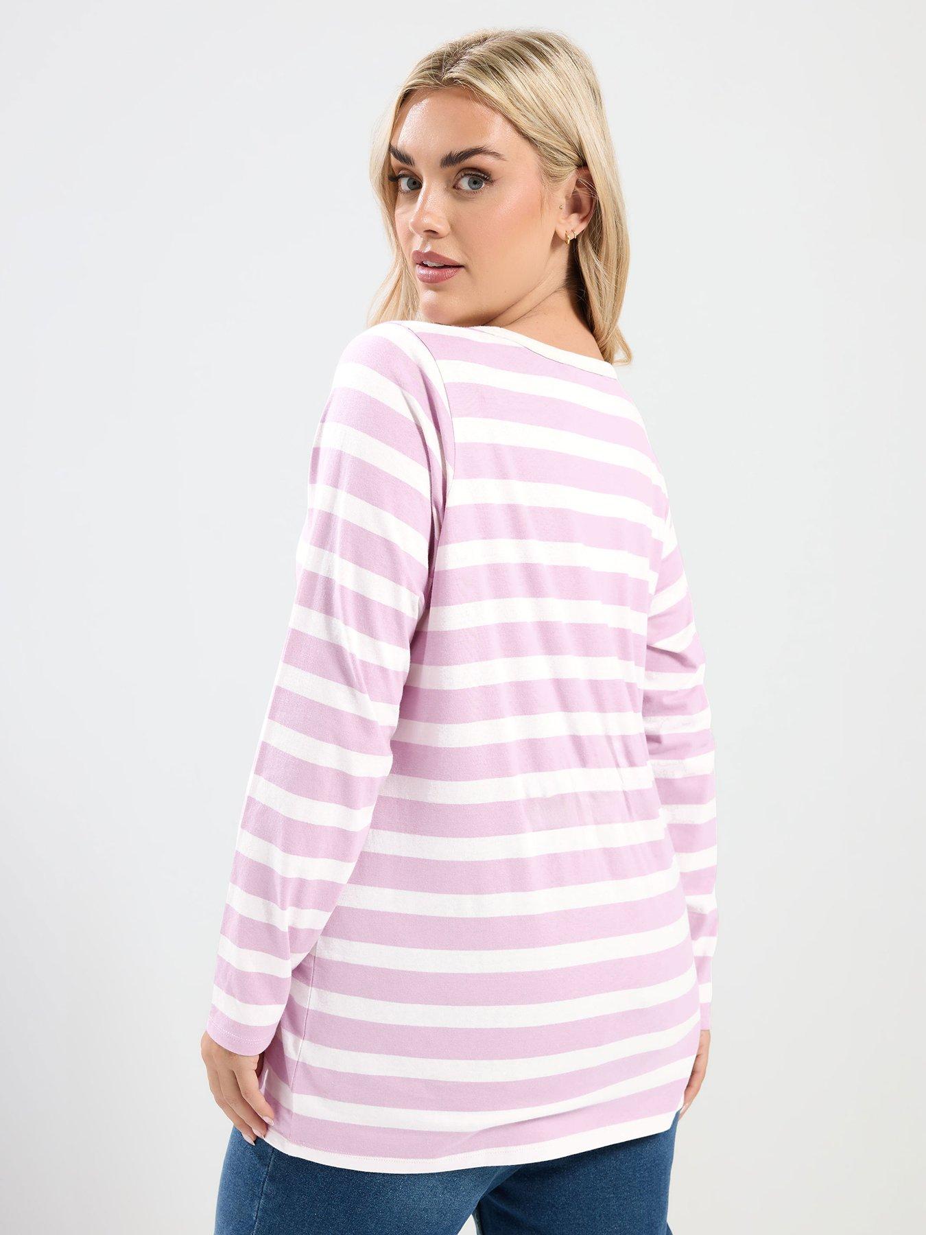 yours-curve-long-sleeve-stripe-t-shirt-pinkstillFront