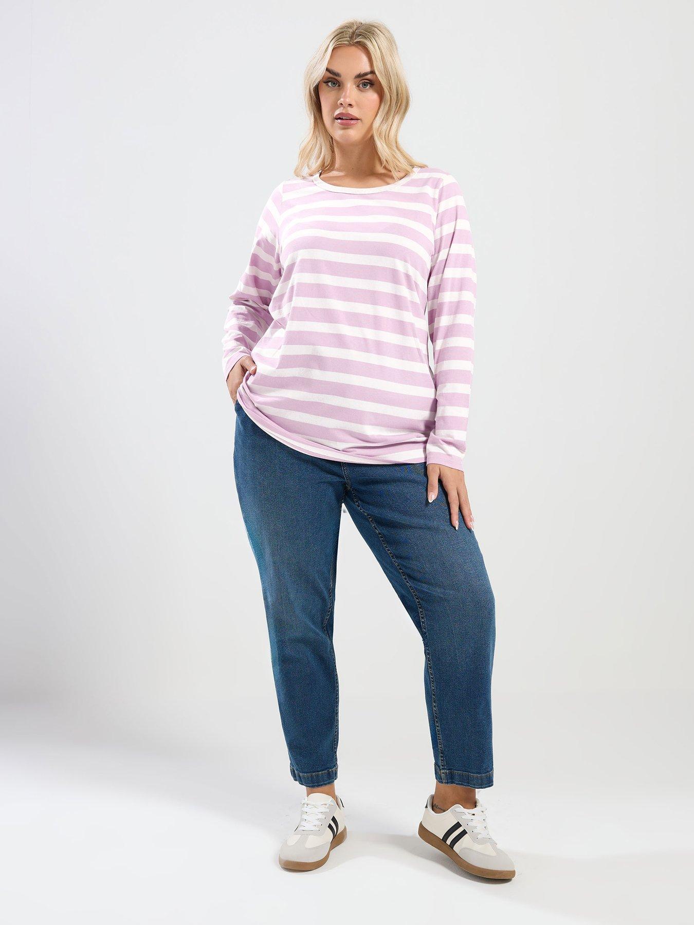 yours-curve-long-sleeve-stripe-t-shirt-pinkback