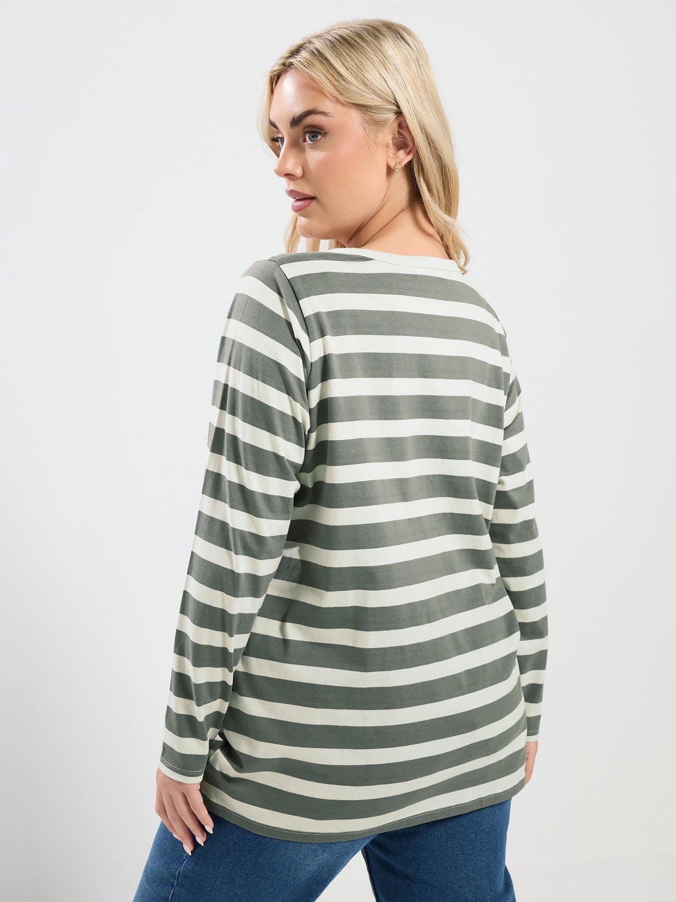 yours-curve-long-sleeve-stripe-t-shirt-greenstillFront