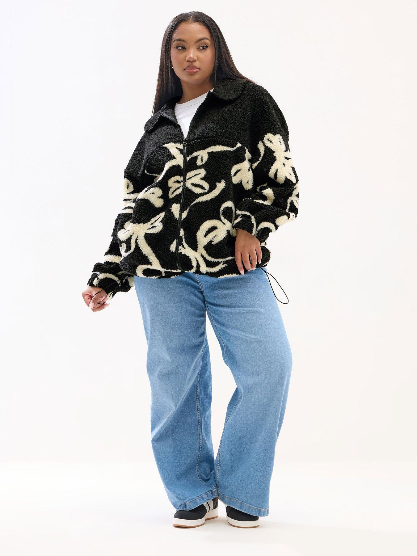 Image 3 of 4 of Yours Curve Borg Half Ribbon Fleece - Black