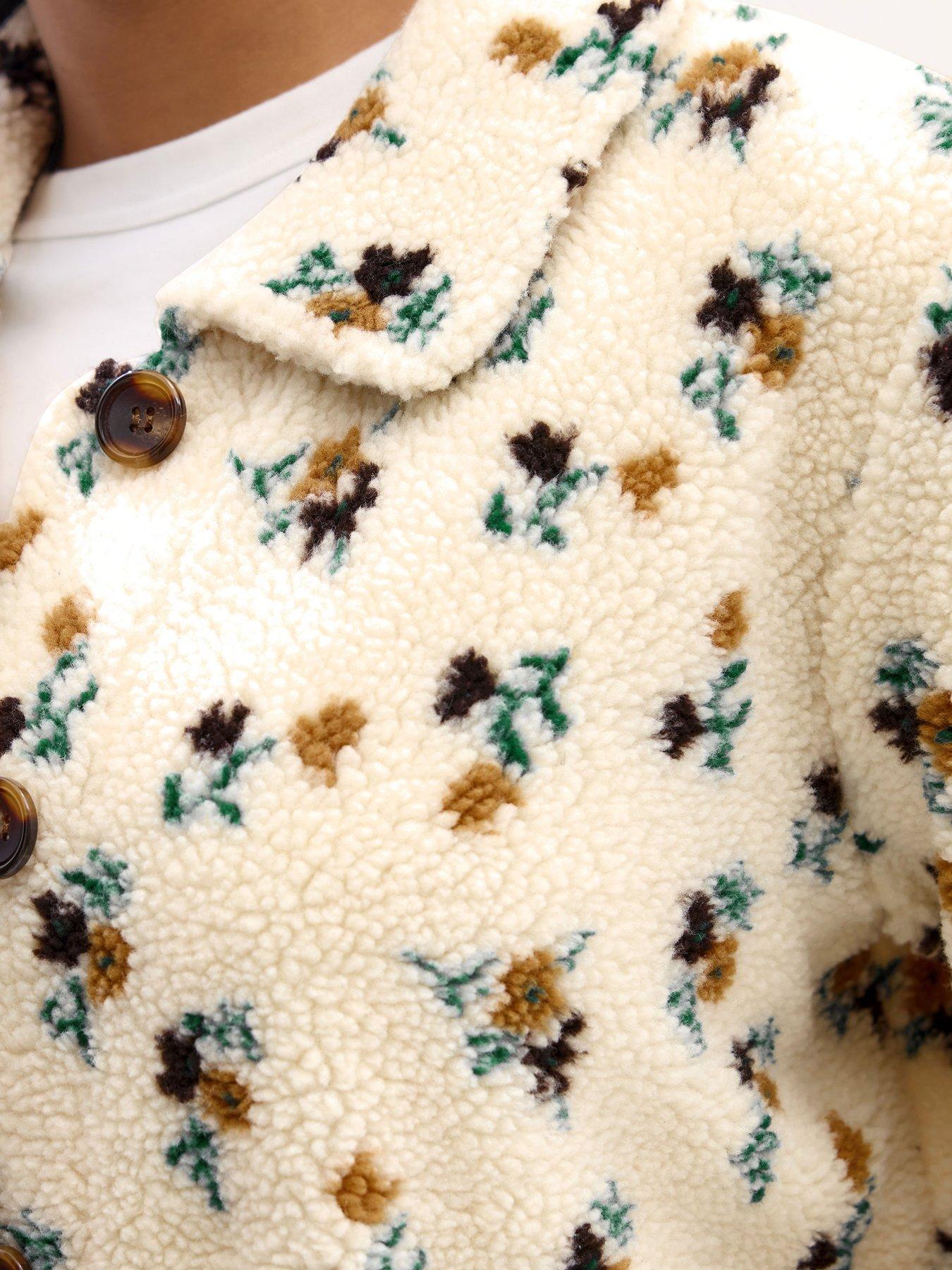 Image 4 of 4 of Yours Curve Button Through Floral Fleece - Ivory