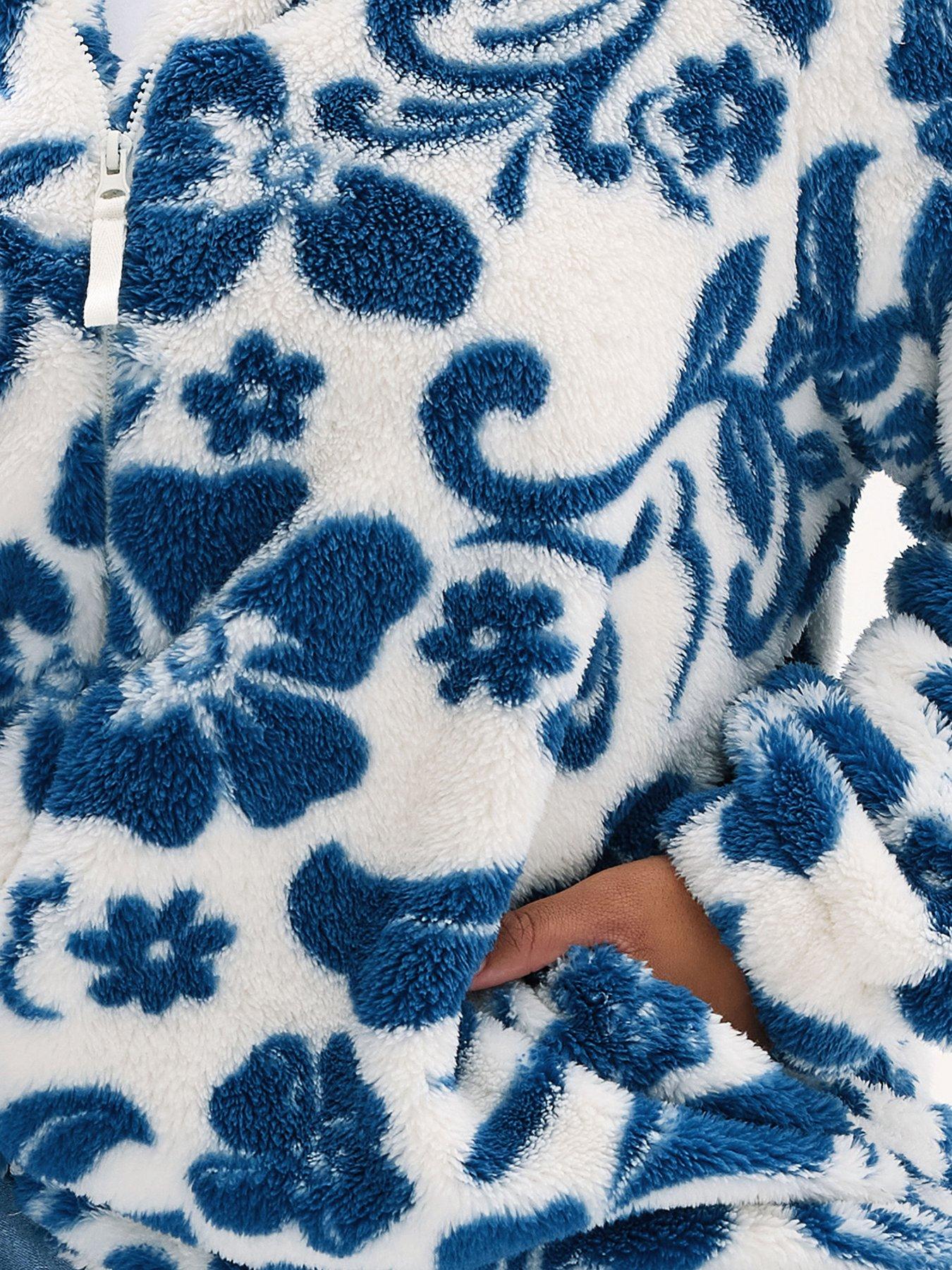 Image 4 of 4 of Yours Curve Floral Sherpa Borg Fleece - Blue