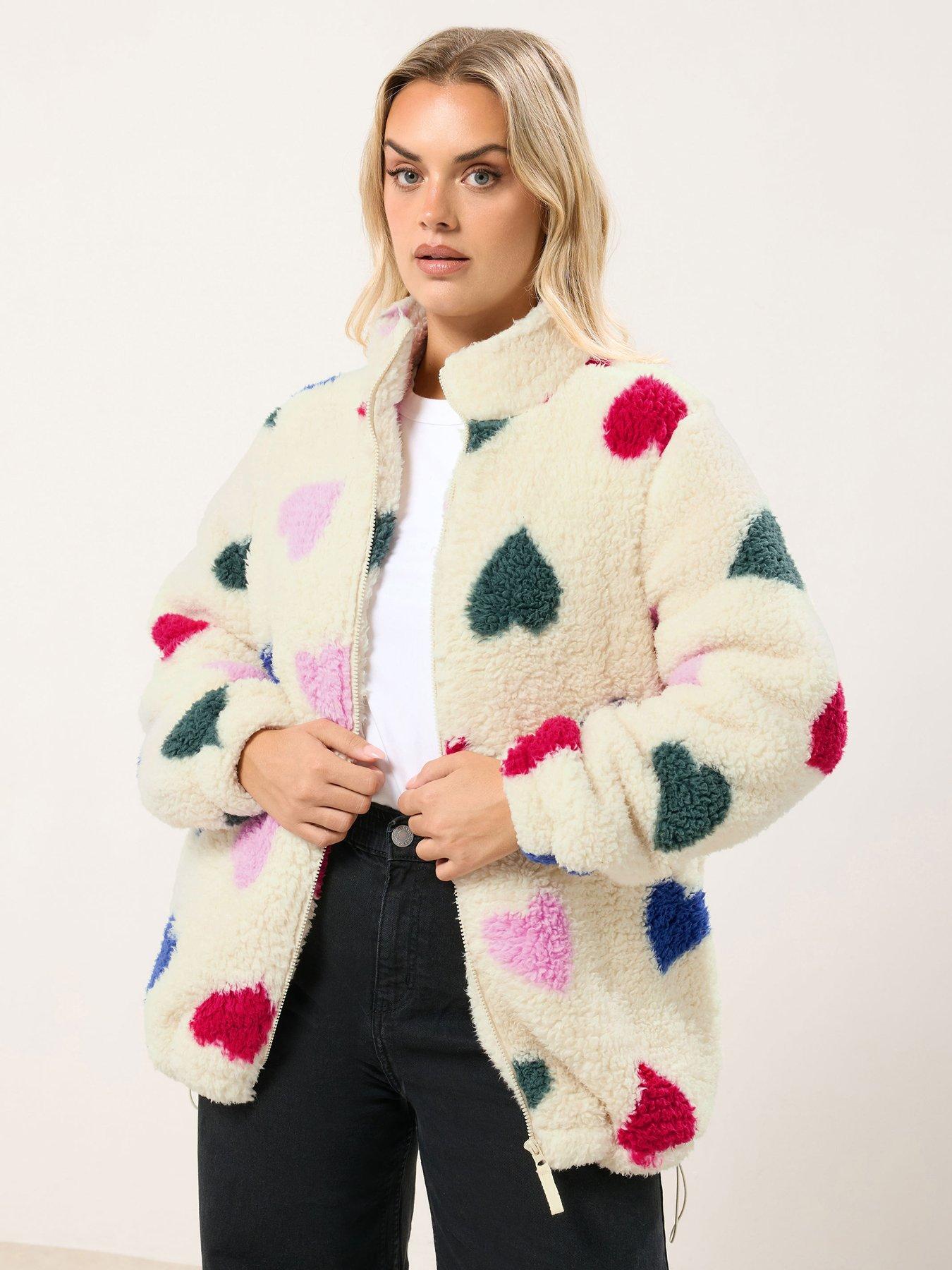 Yours Curve Colourful Hearts Sherpa Fleece - Natural