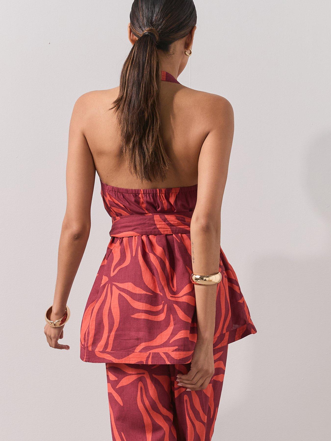 Image 2 of 7 of The Very Collection Zebra Halter Neck Co Ord Top - Red
