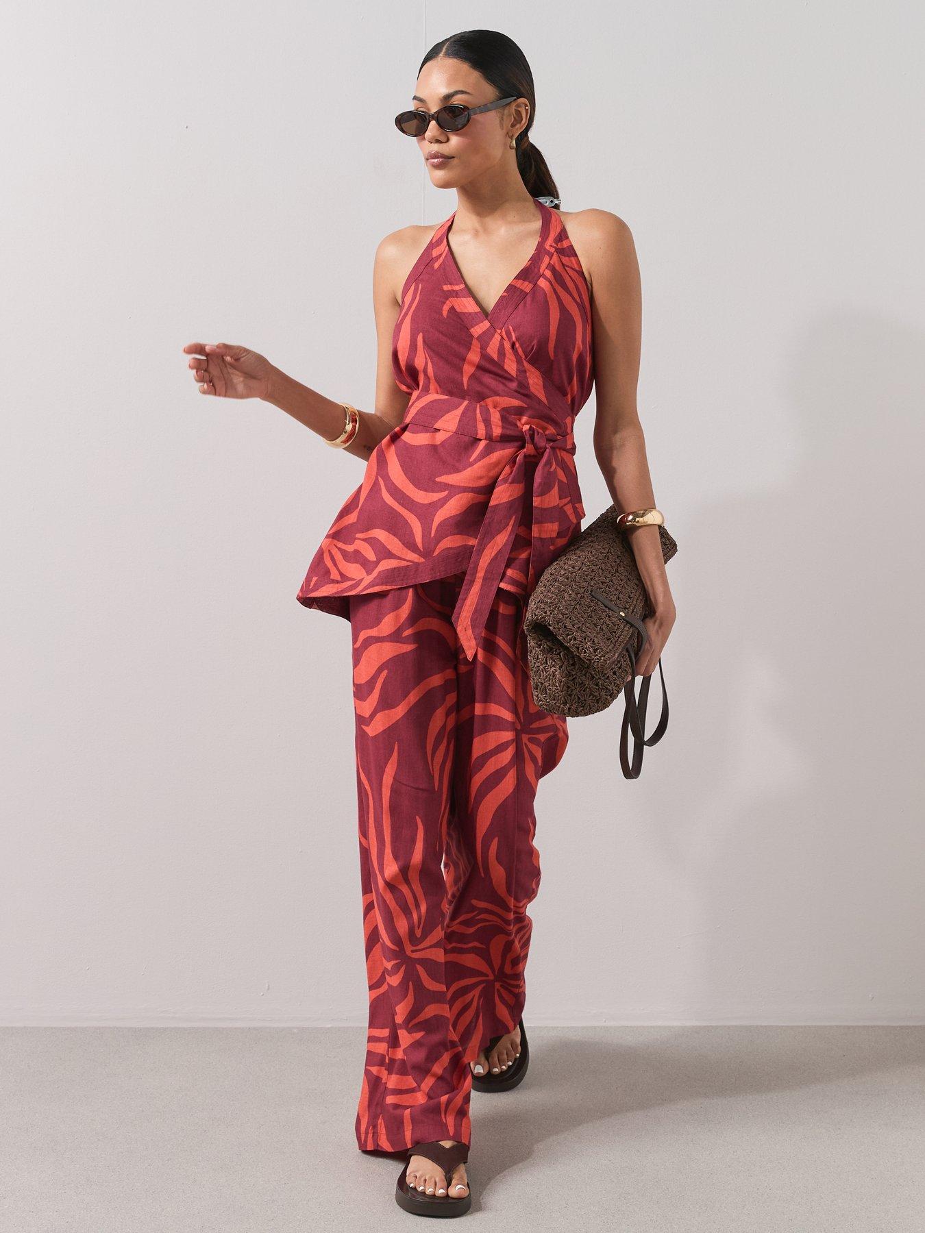 Image 3 of 7 of The Very Collection Zebra Halter Neck Co Ord Top - Red