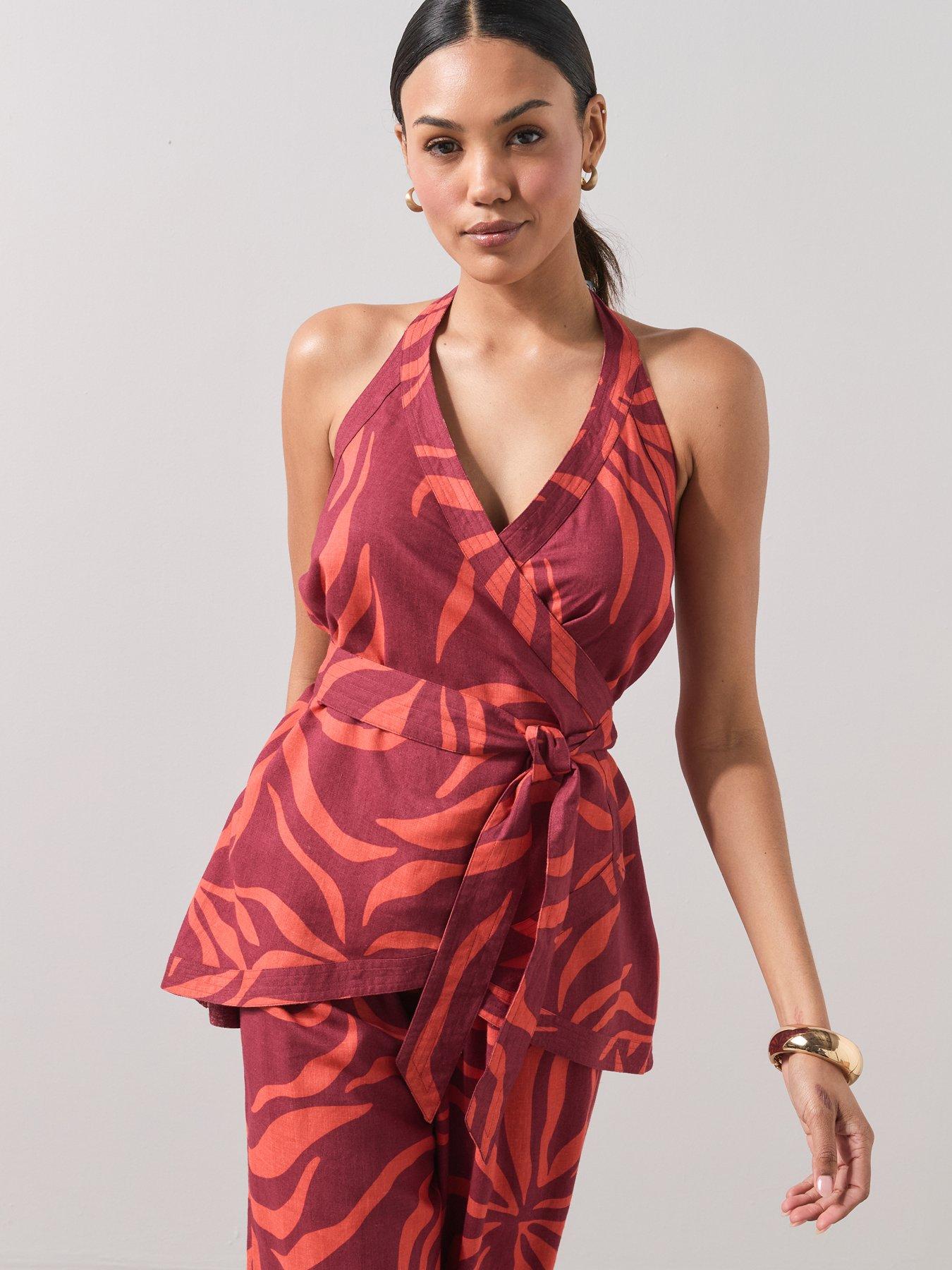 Image 4 of 7 of The Very Collection Zebra Halter Neck Co Ord Top - Red