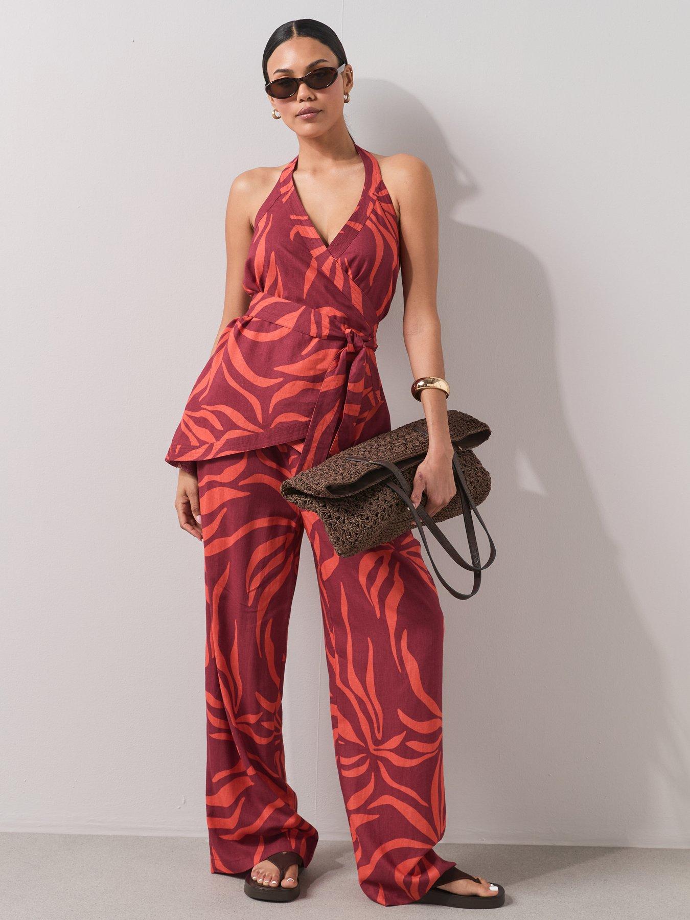 Image 6 of 7 of The Very Collection Zebra Halter Neck Co Ord Top - Red