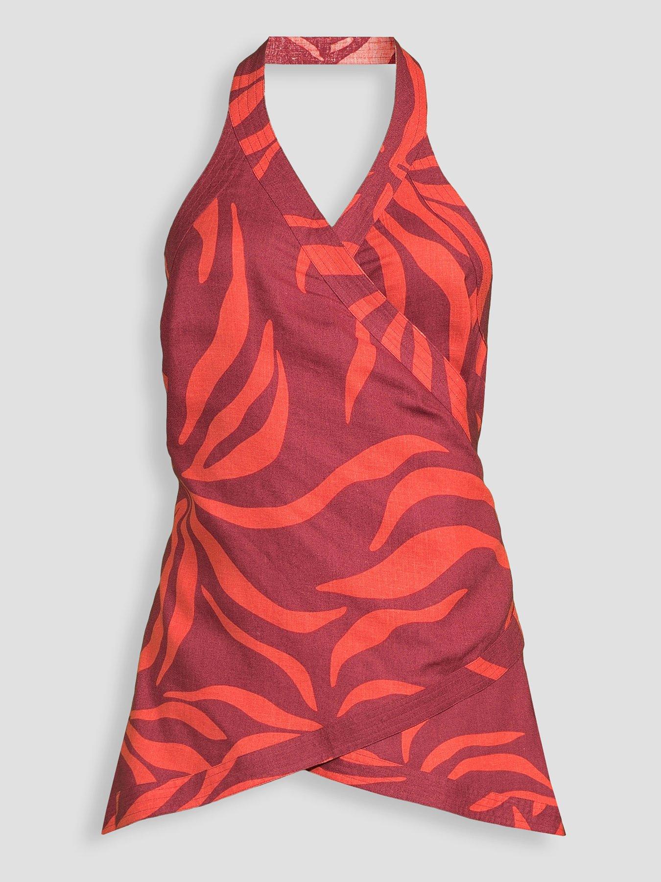 Image 7 of 7 of The Very Collection Zebra Halter Neck Co Ord Top - Red